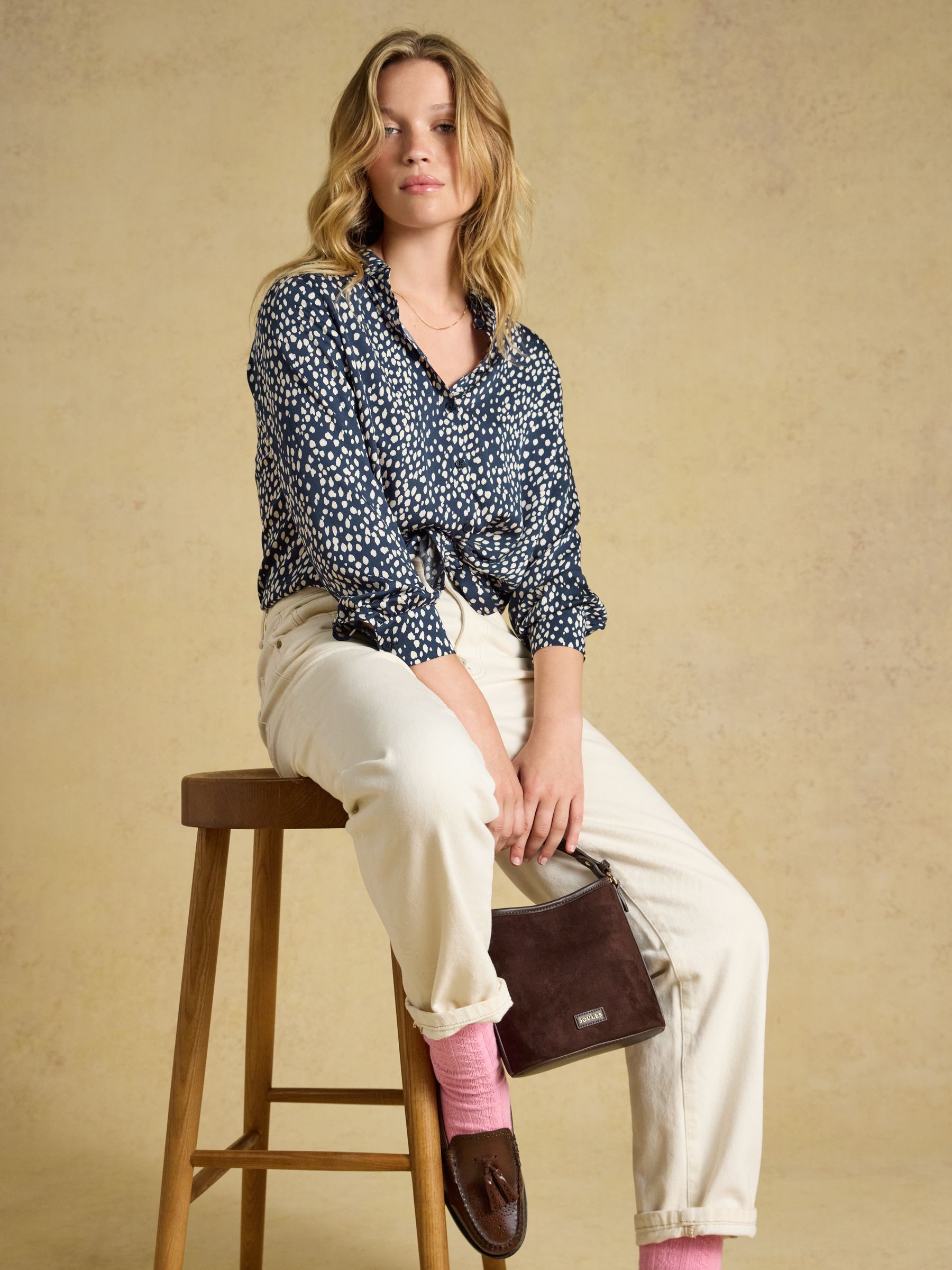 Elvina Navy Spot Satin Shirt - Image 7 of 8