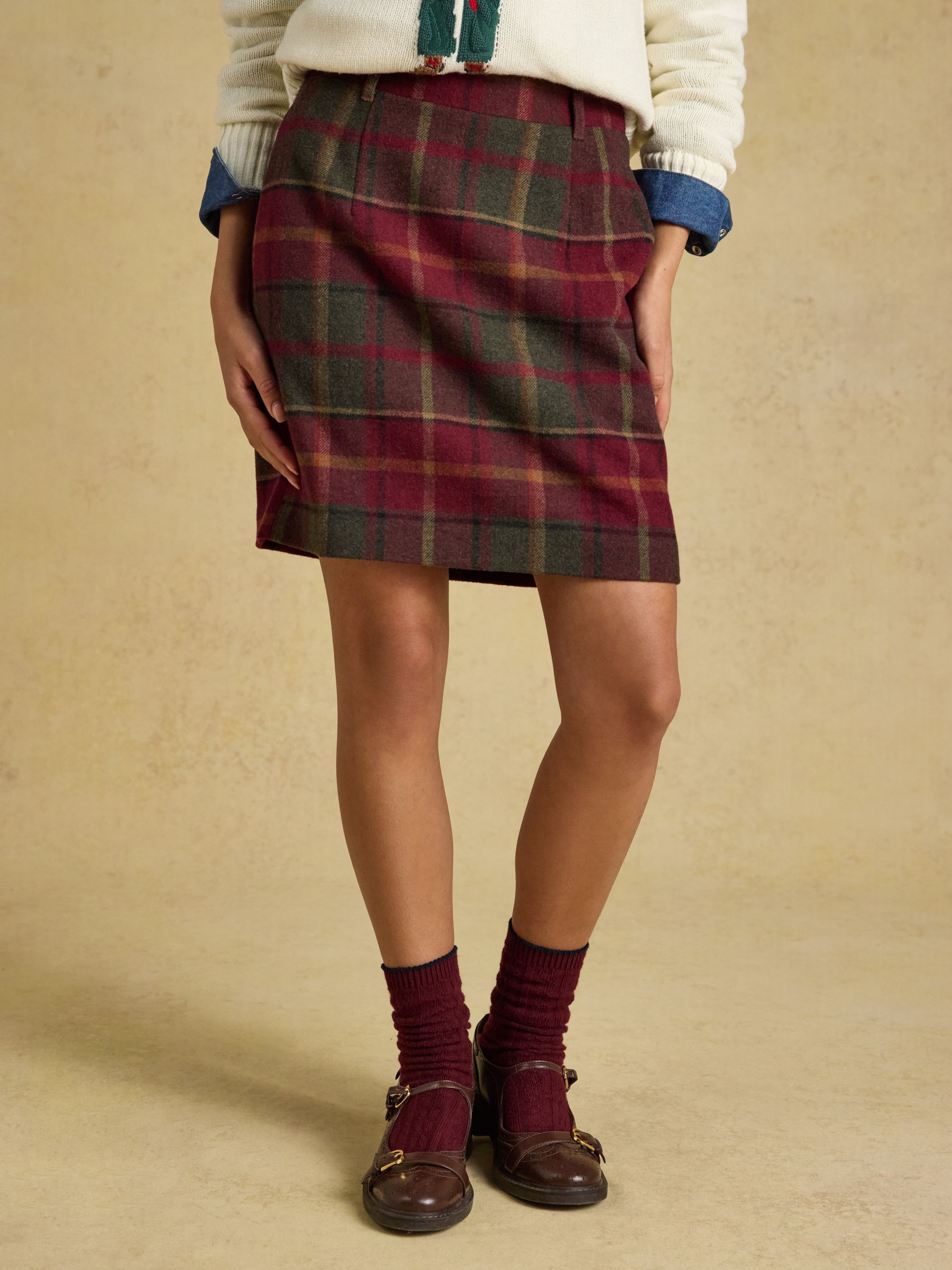 Bramble Rustland Check Short Tweed Wool Blend Skirt - Image 1 of 6