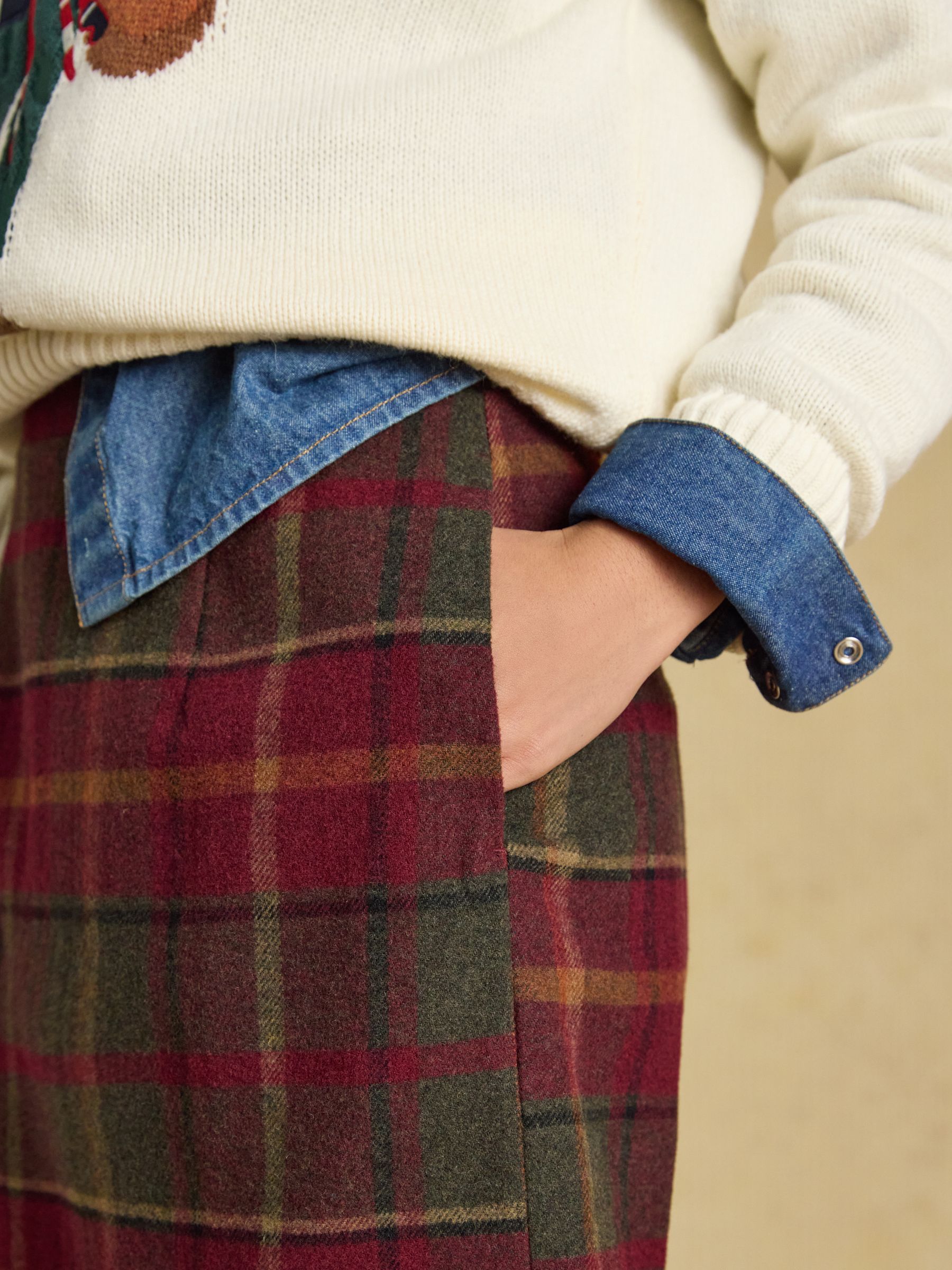 Bramble Rustland Check Short Tweed Wool Blend Skirt - Image 4 of 6