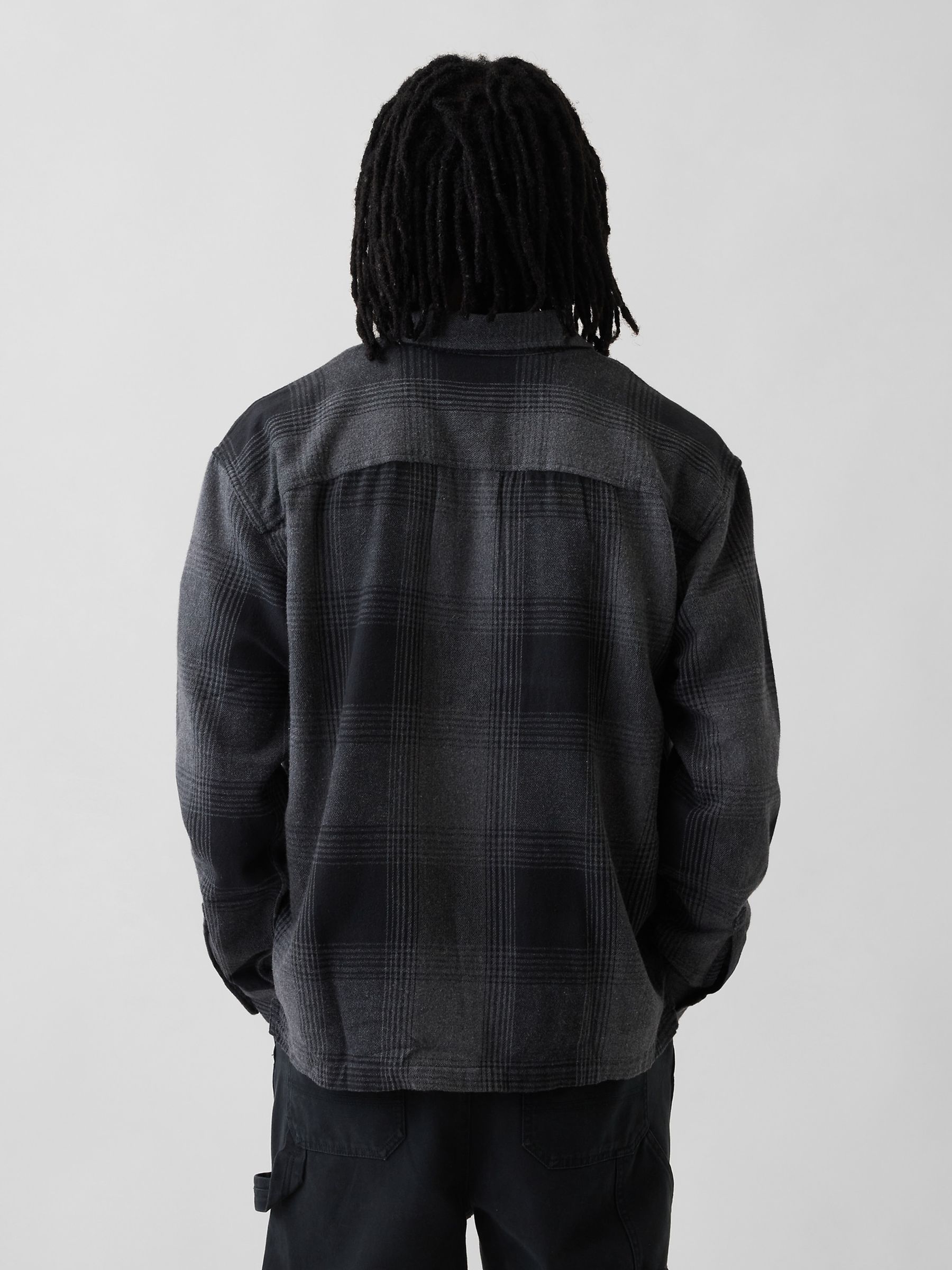 Black Check Relaxed Flannel Shirt - Image 2 of 4