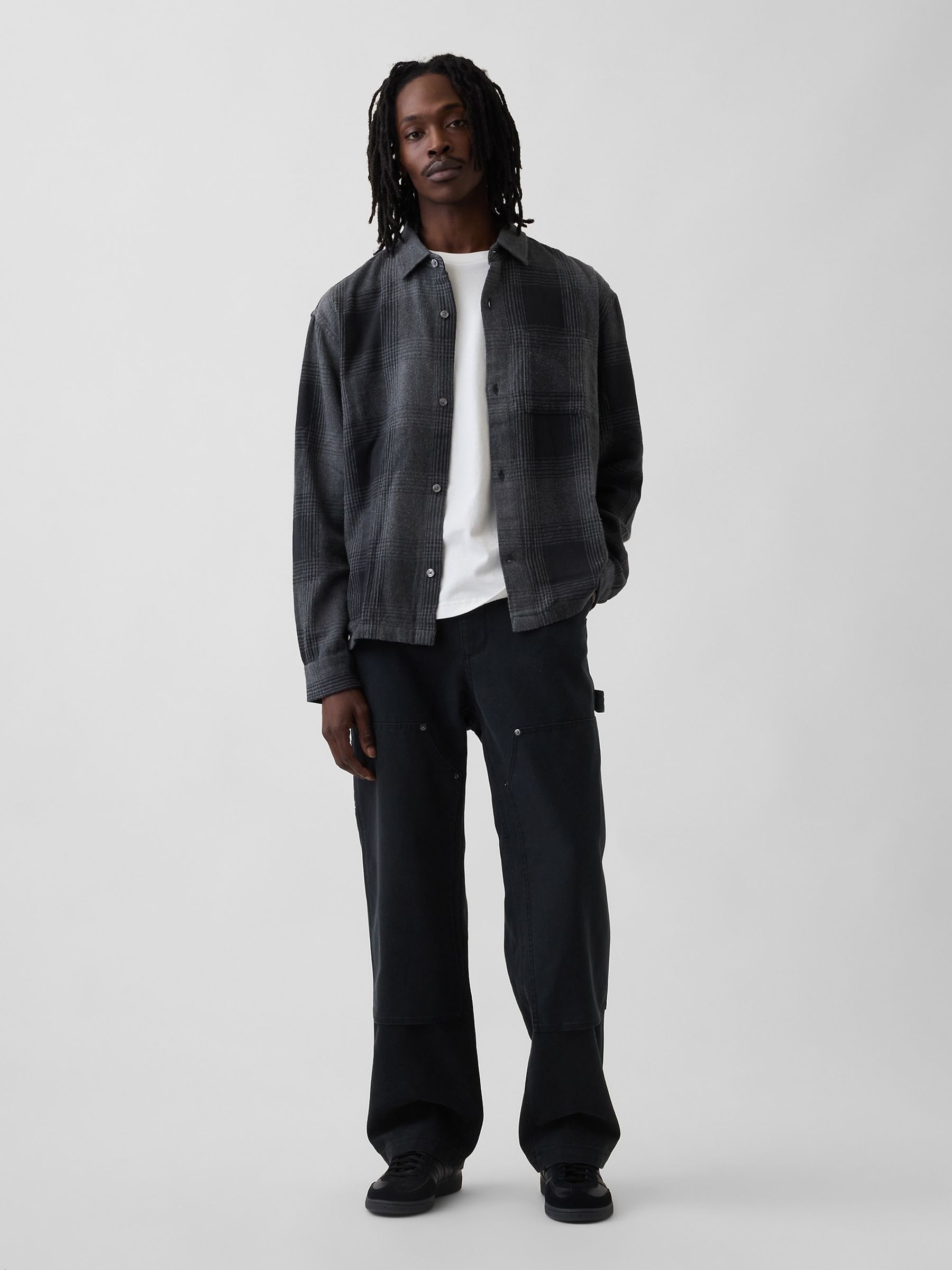 Black Check Relaxed Flannel Shirt - Image 3 of 4