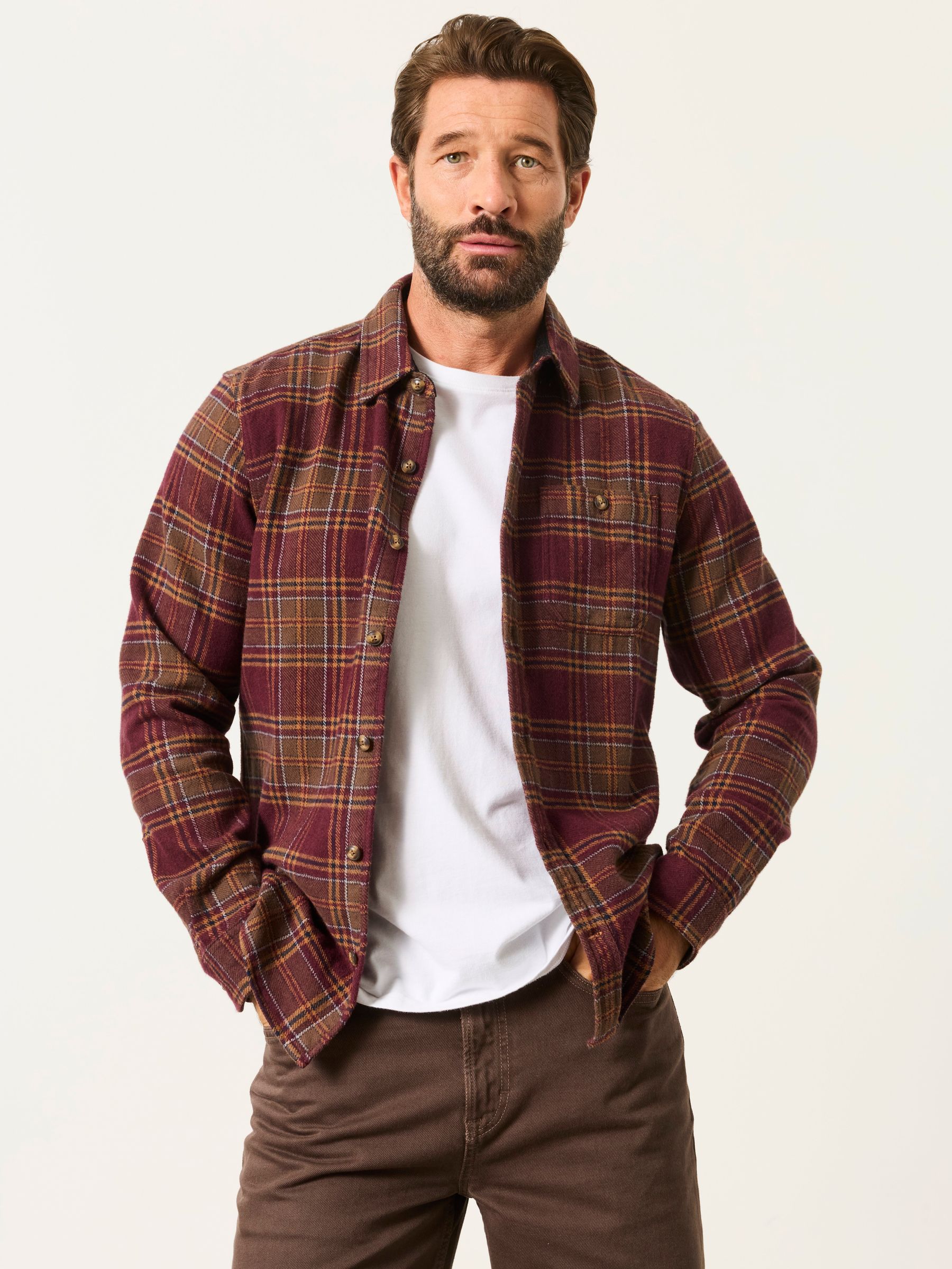 Cullen Burgundy Red Long Sleeve Check Shirt - Image 1 of 6