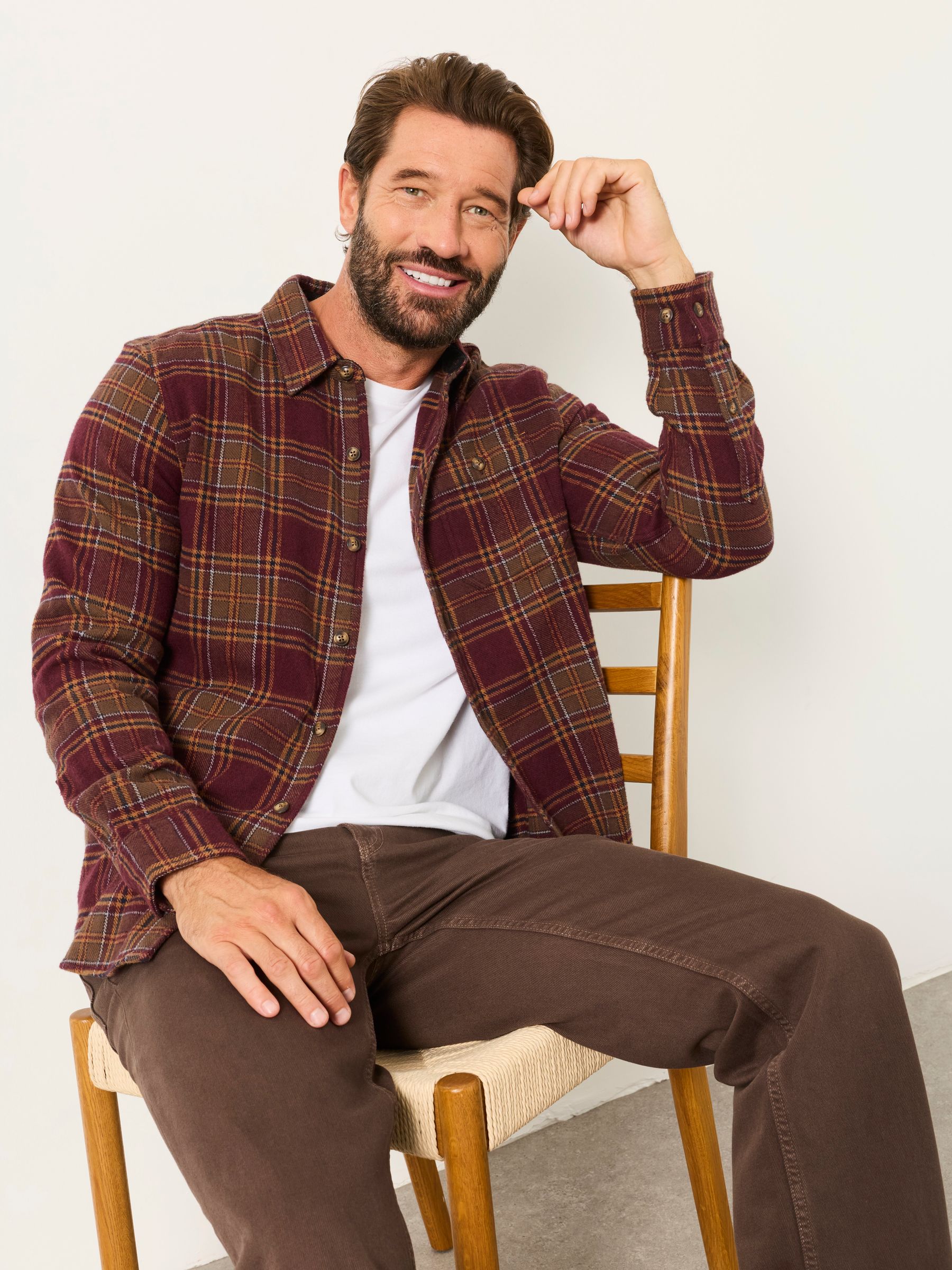 Cullen Burgundy Red Long Sleeve Check Shirt - Image 5 of 6