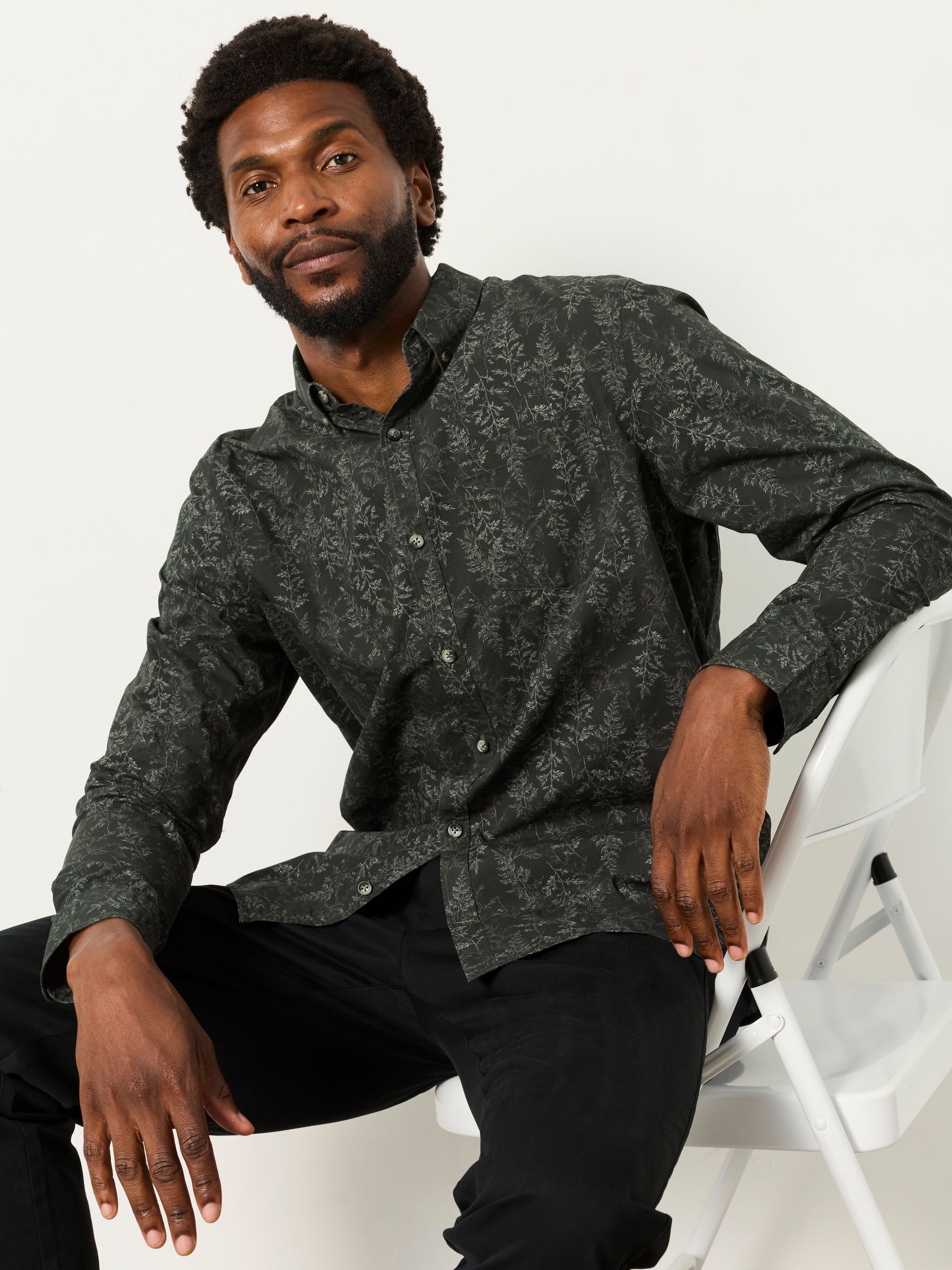 Black Long Sleeve Fern Print Shirt - Image 3 of 5