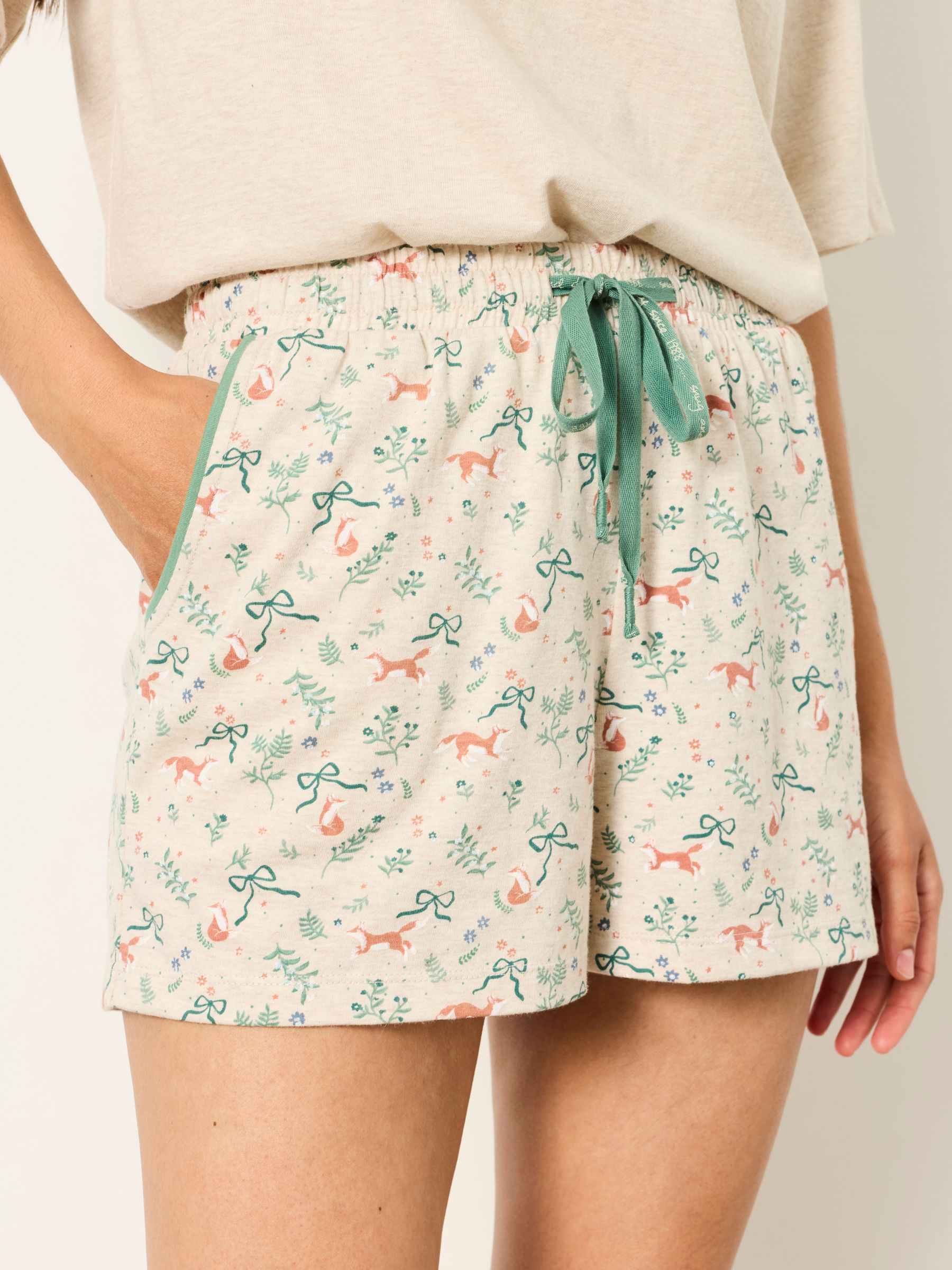 Oatmeal Fox Print Jersey Pyjama Shorts - Image 4 of 6