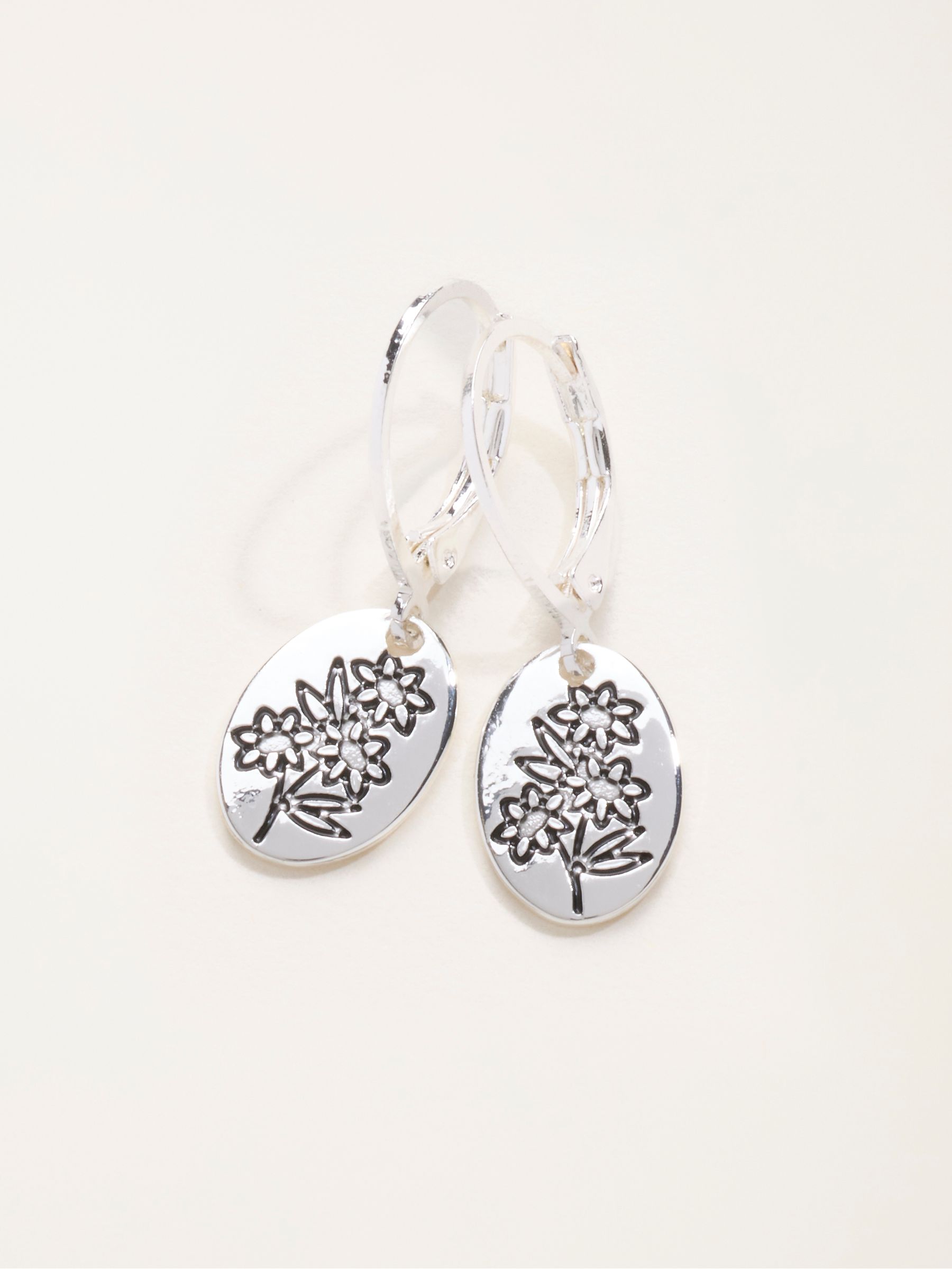 Silver Tone Floral Disc Earrings - Image 2 of 2