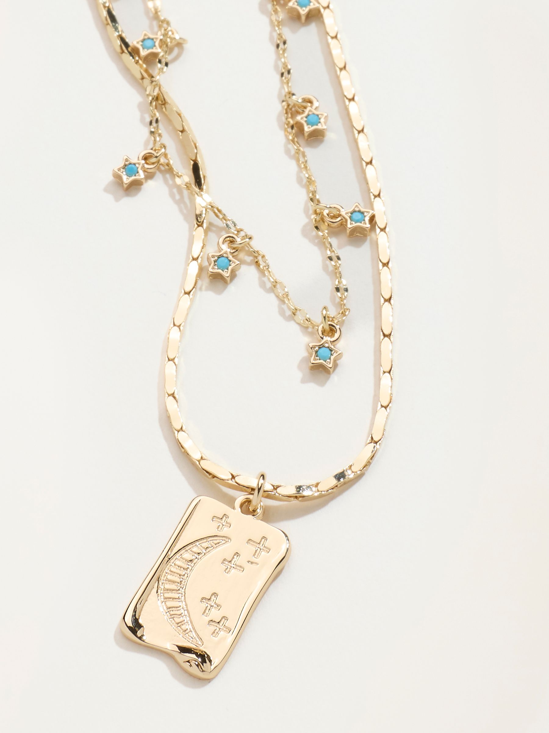 Gold Tone Layered Moon Star Necklace - Image 2 of 2