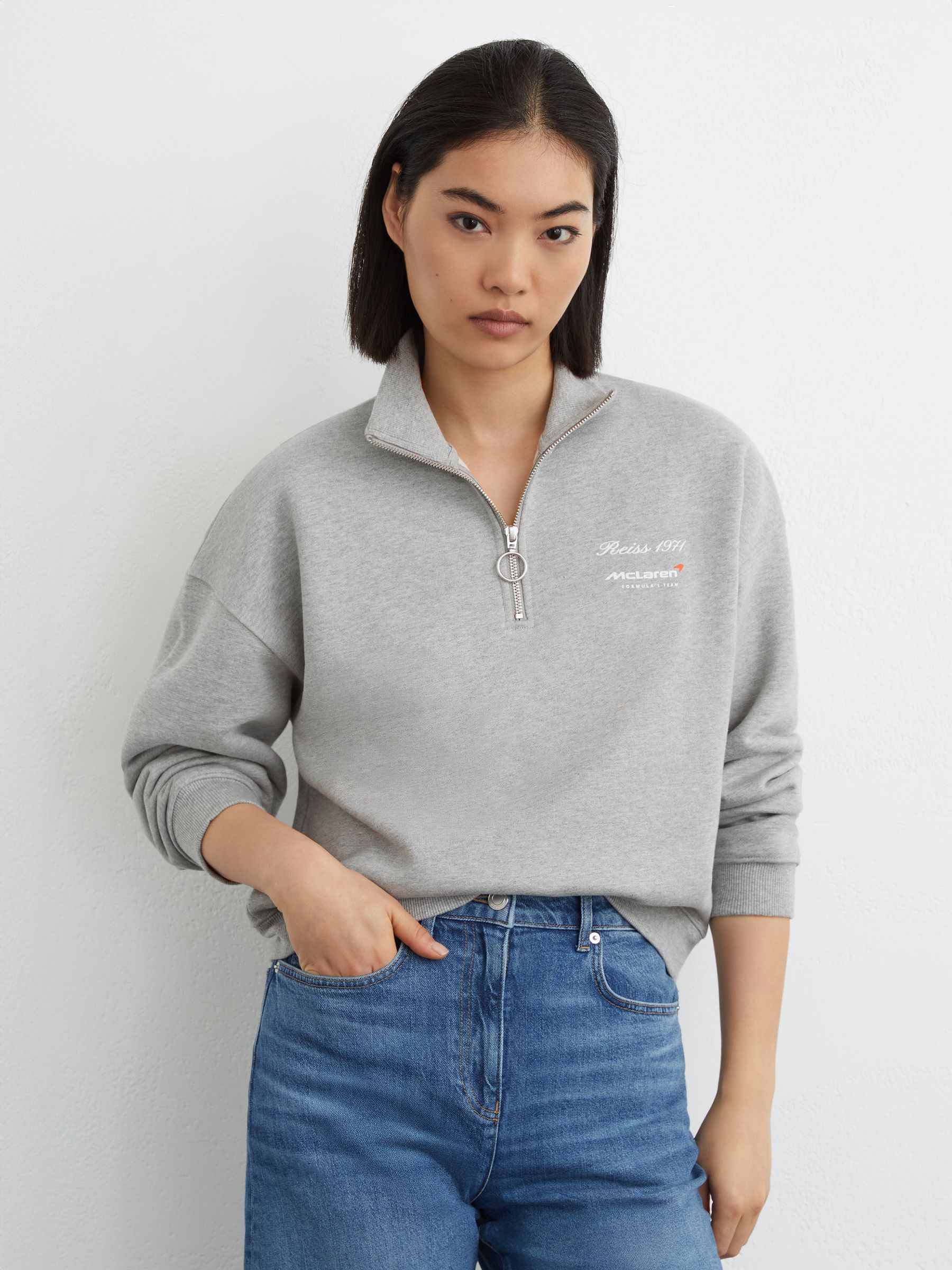 McLaren Racing Cotton Half-Zip Sweatshirt in Grey Melange - Image 1 of 6