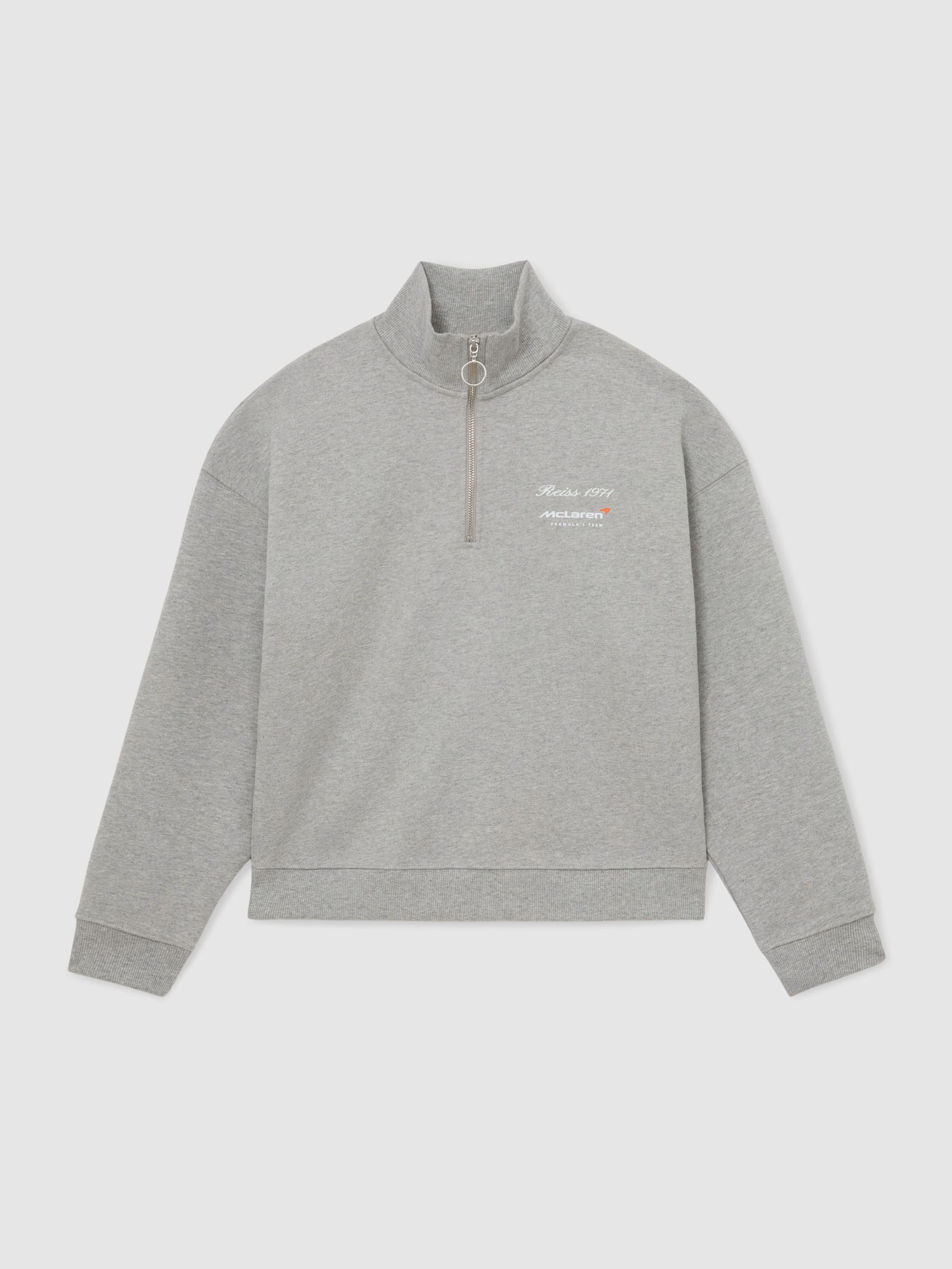 McLaren Racing Cotton Half-Zip Sweatshirt in Grey Melange - Image 2 of 6