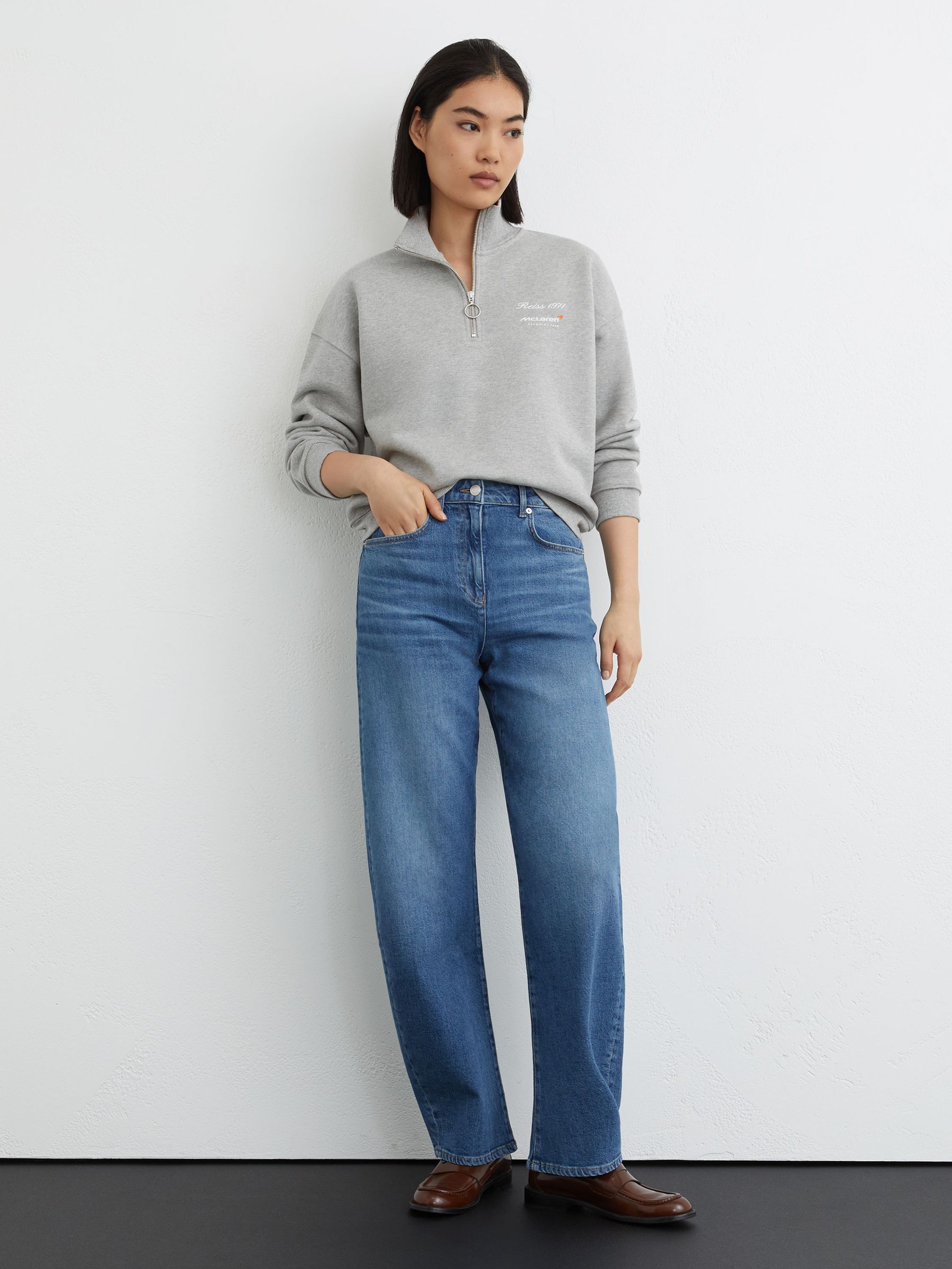 McLaren Racing Cotton Half-Zip Sweatshirt in Grey Melange - Image 3 of 6