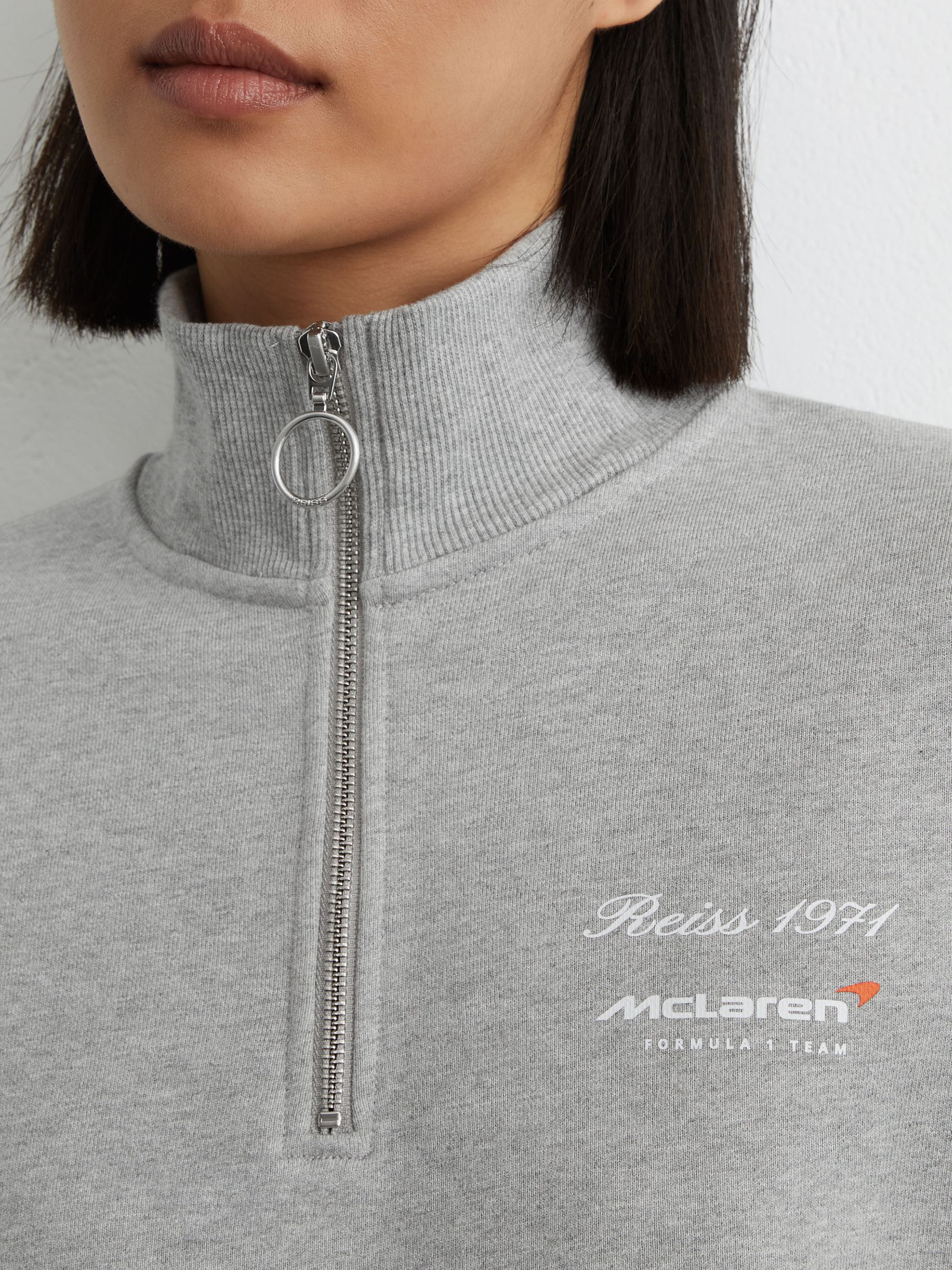 McLaren Racing Cotton Half-Zip Sweatshirt in Grey Melange - Image 4 of 6