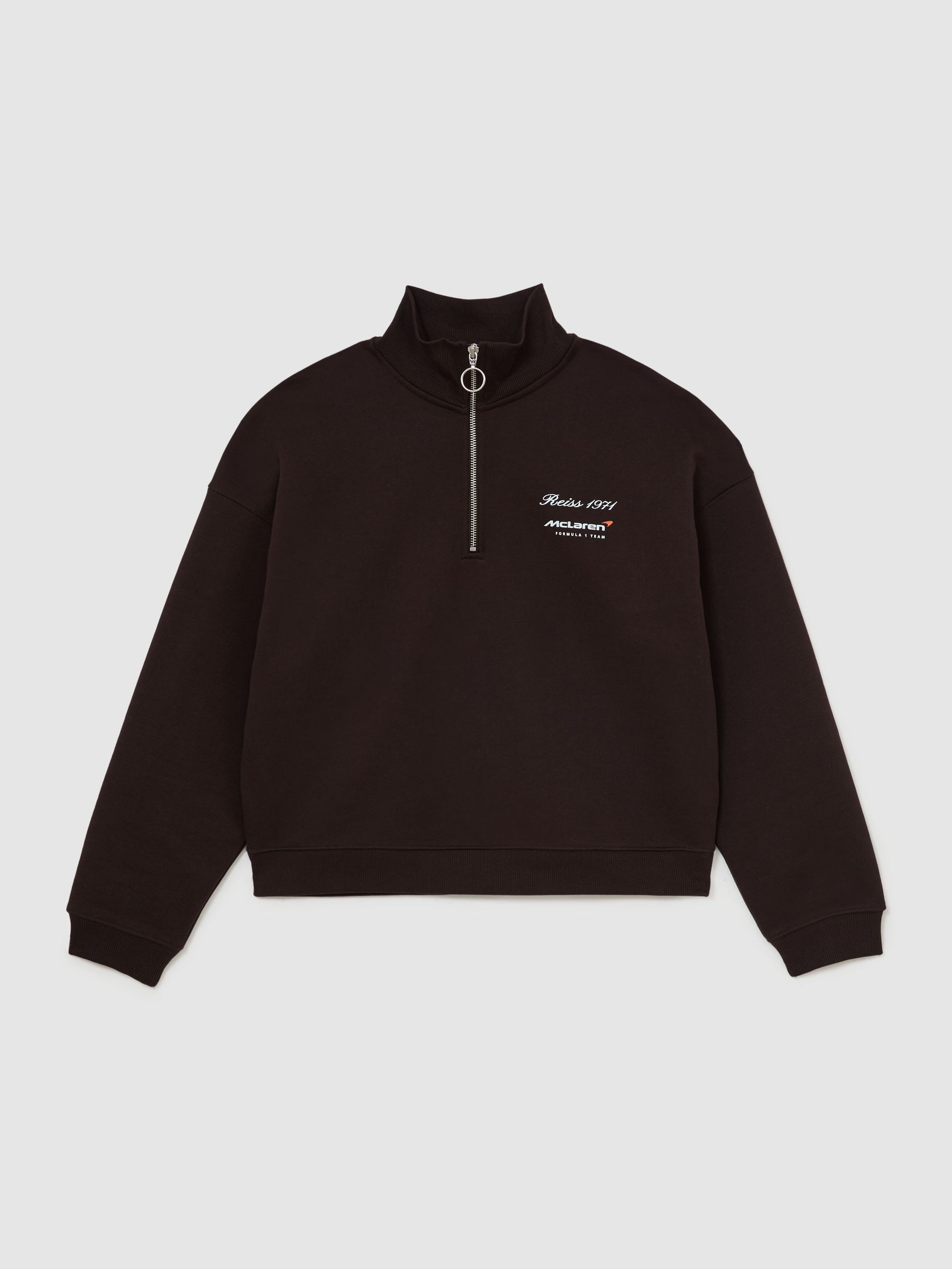 McLaren Racing Cotton Half-Zip Sweatshirt in Chocolate Brown - Image 2 of 7