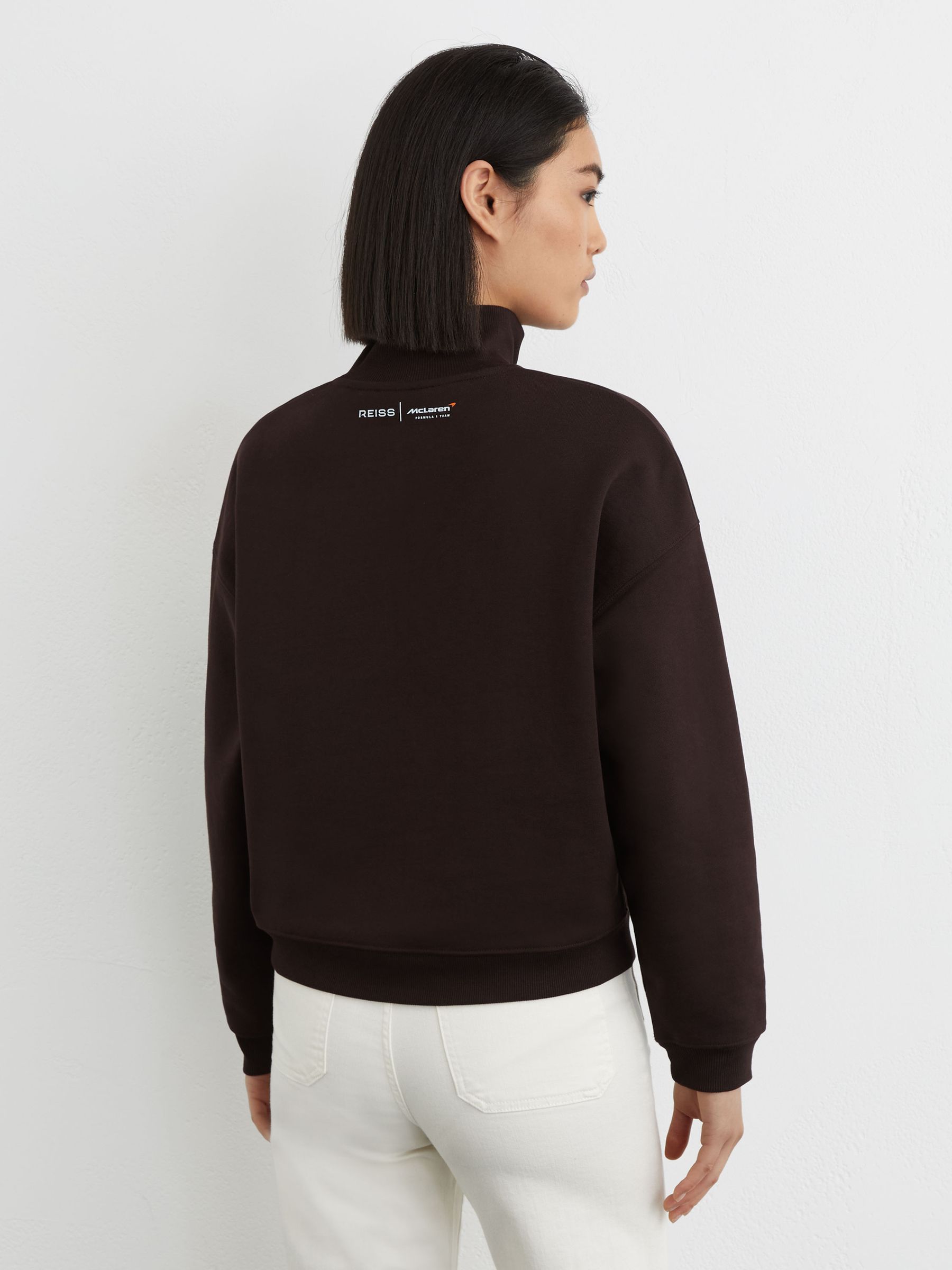 McLaren Racing Cotton Half-Zip Sweatshirt in Chocolate Brown - Image 5 of 7