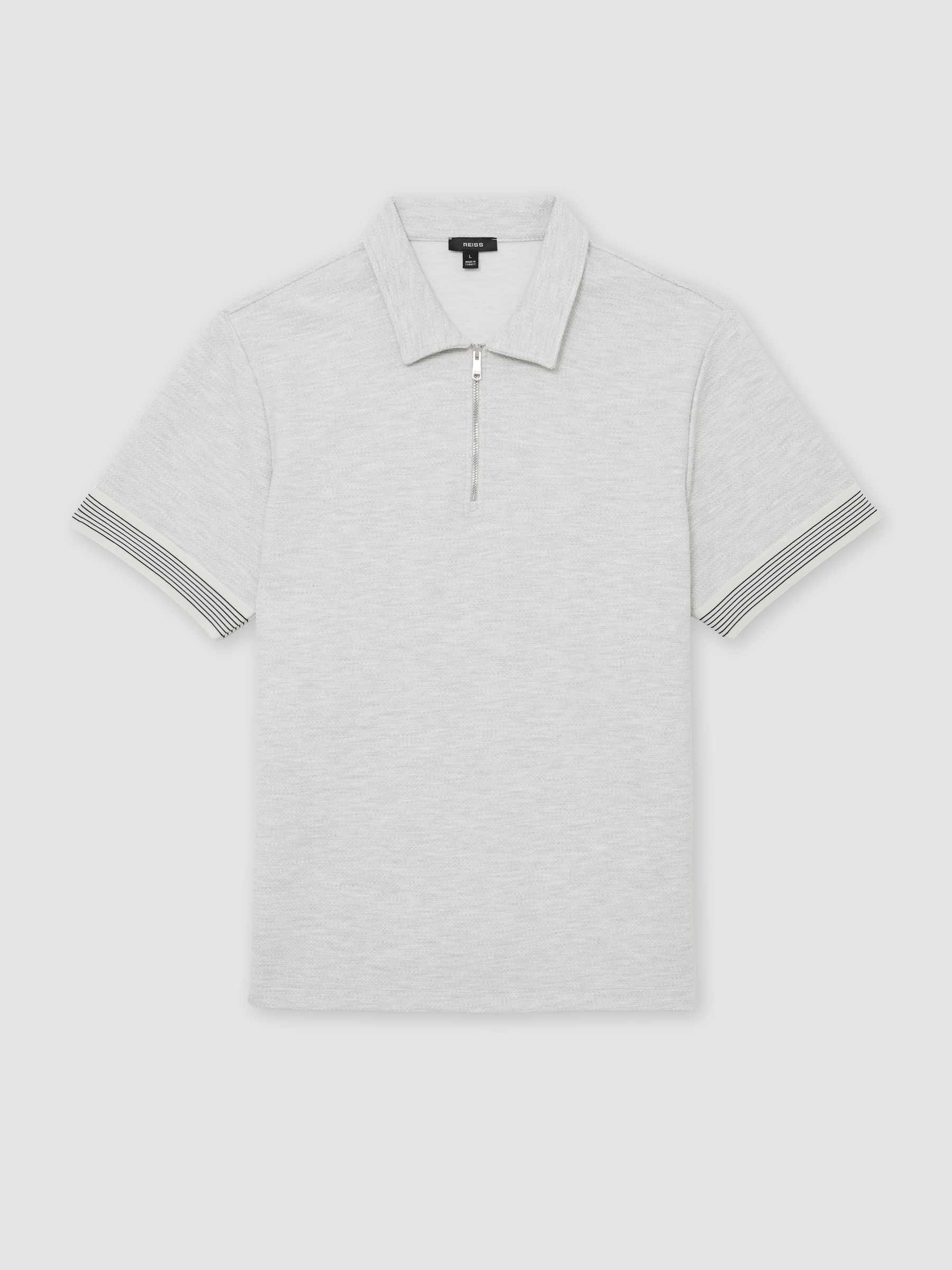 Sleeve-Trim Half-Zip Polo Shirt in Grey Melange - image 1