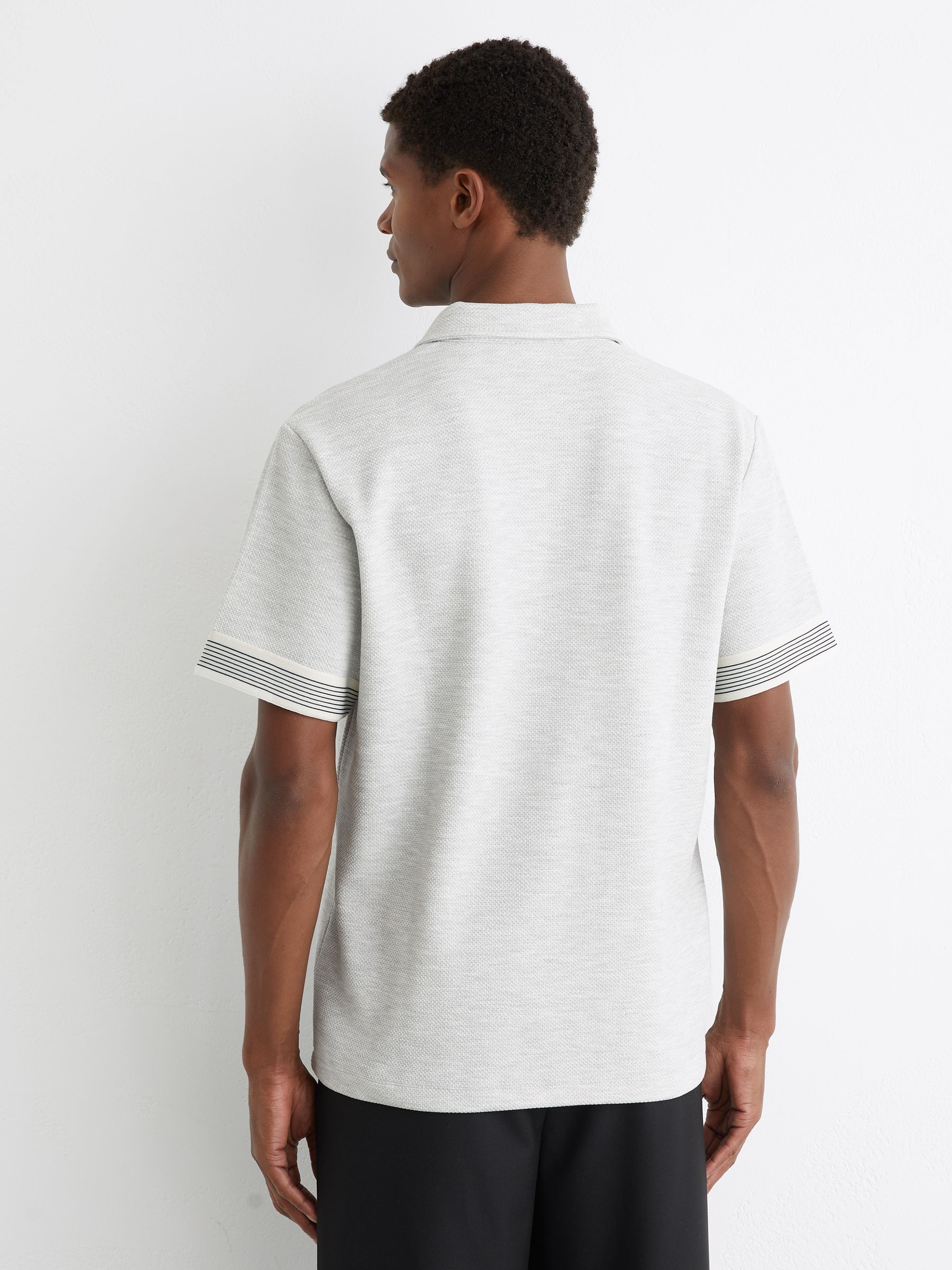 Sleeve-Trim Half-Zip Polo Shirt in Grey Melange - image 3
