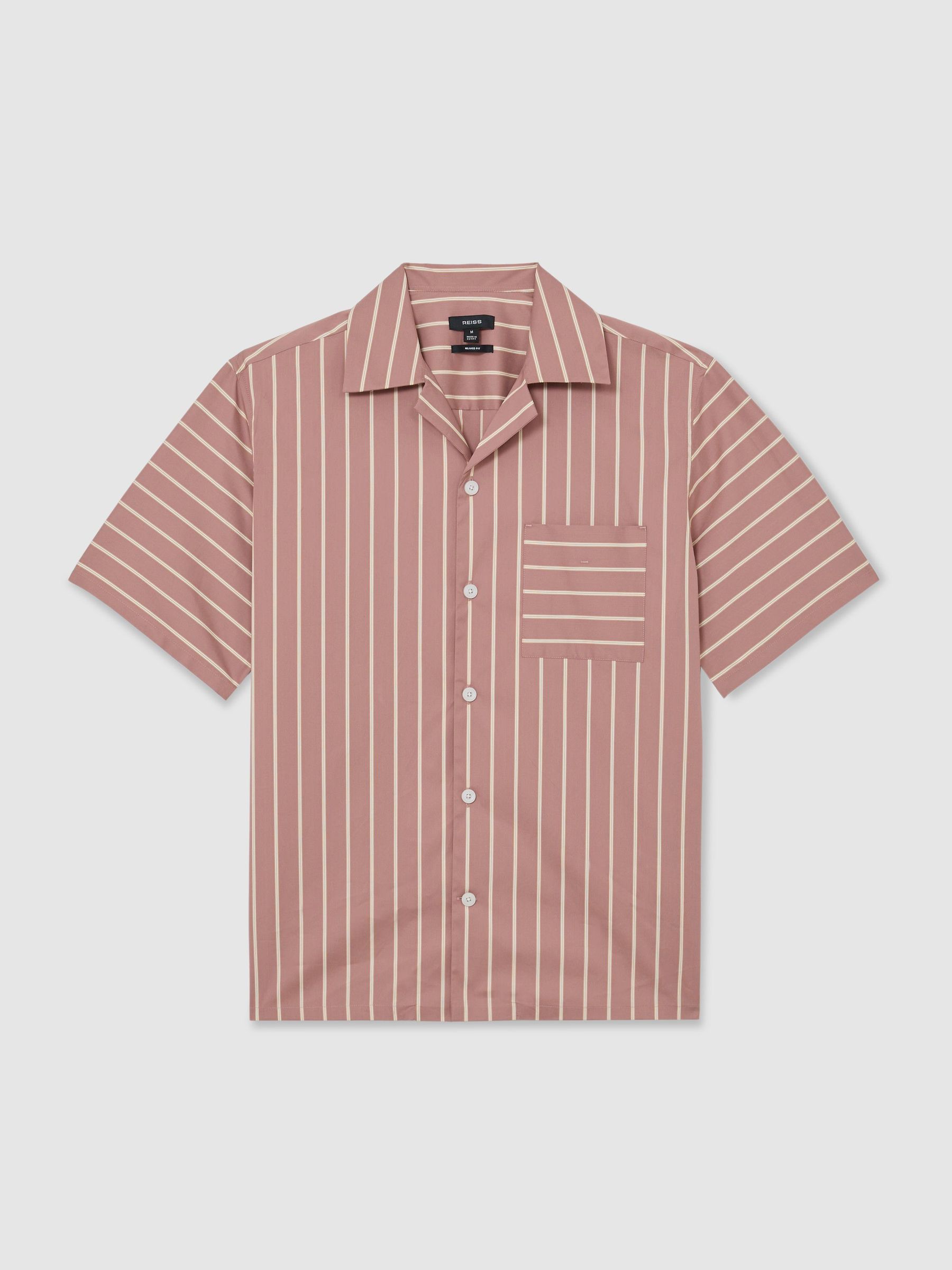 Cotton-Blend Stripe Cuban-Collar Shirt in Dusty Pink - image 1