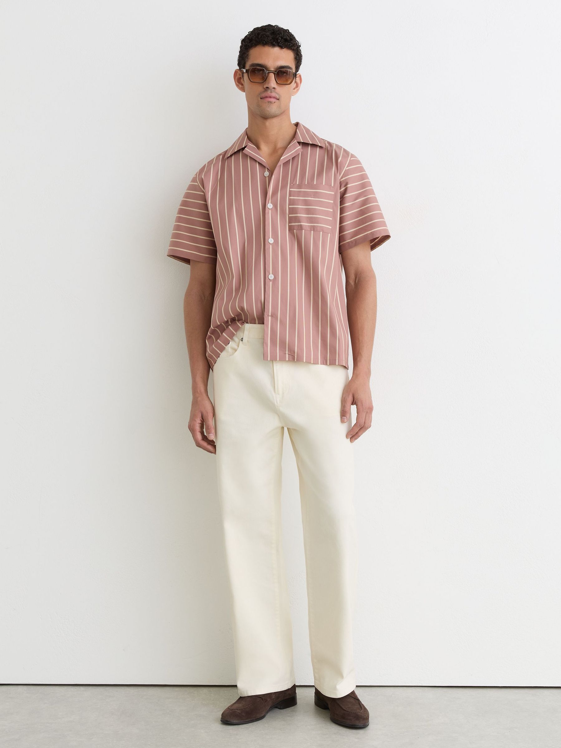 Cotton-Blend Stripe Cuban-Collar Shirt in Dusty Pink - Image 4 of 7