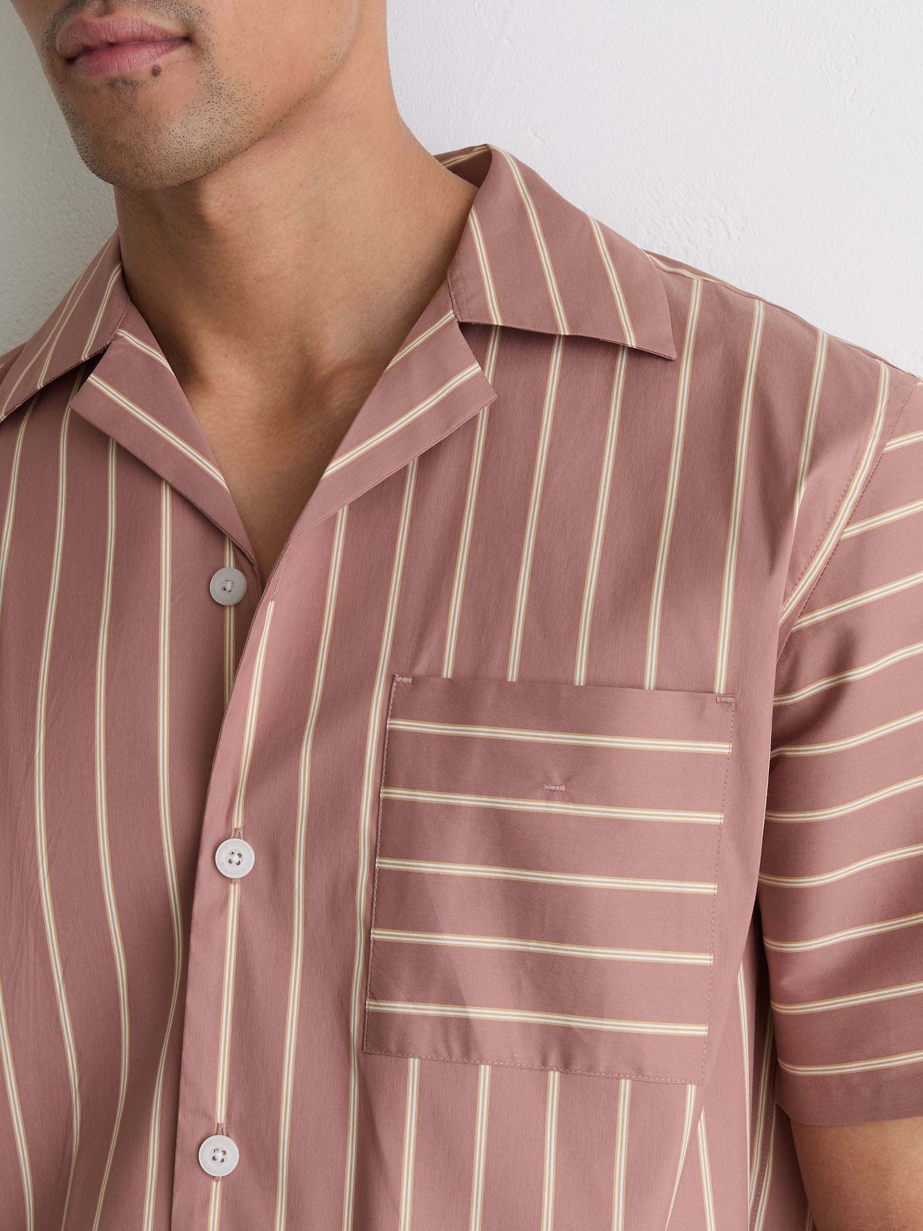 Cotton-Blend Stripe Cuban-Collar Shirt in Dusty Pink - image 5