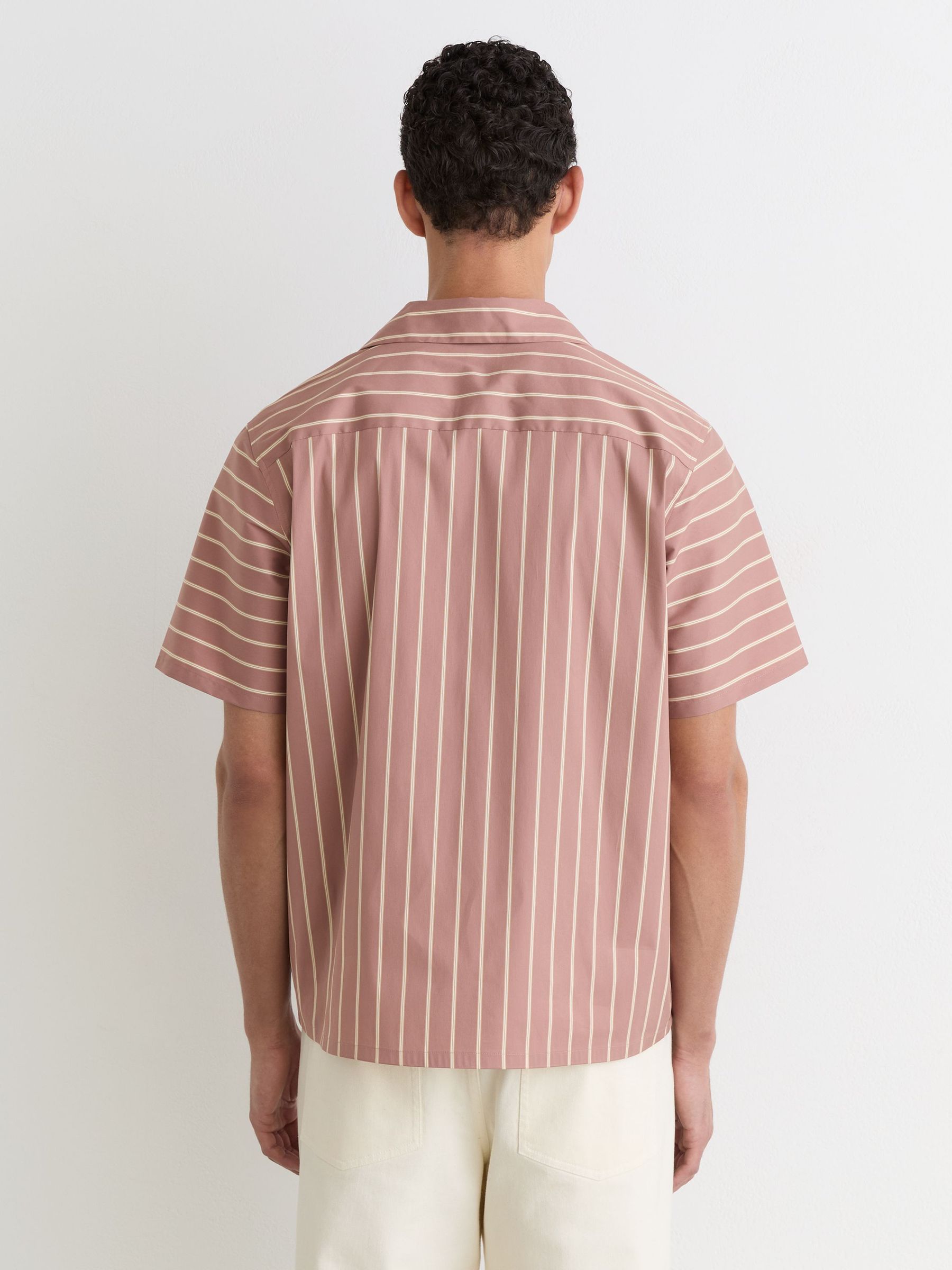 Cotton-Blend Stripe Cuban-Collar Shirt in Dusty Pink - image 4