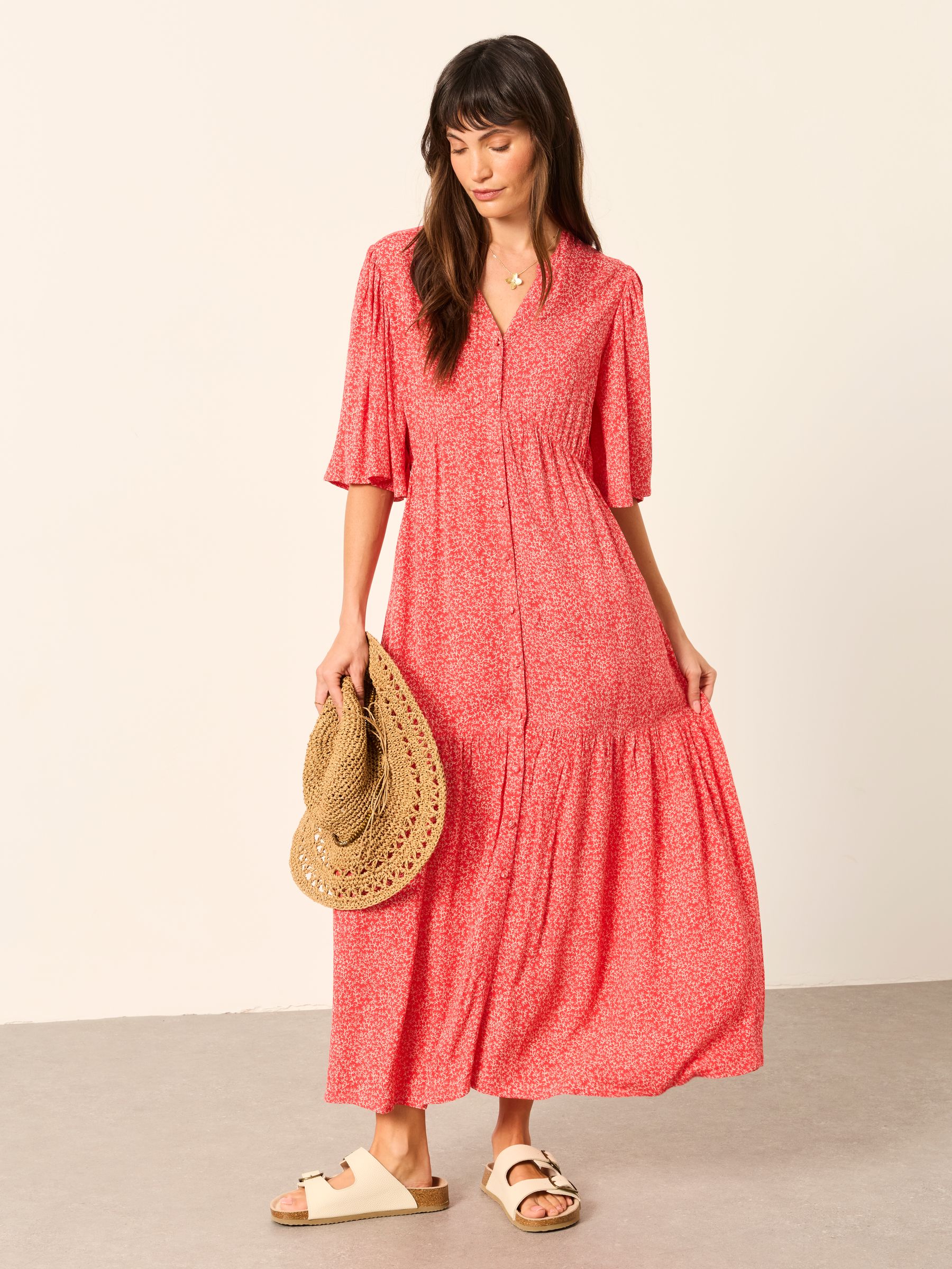 Paige Red Coral Texture Regular Midi Dress - Image 3 of 6