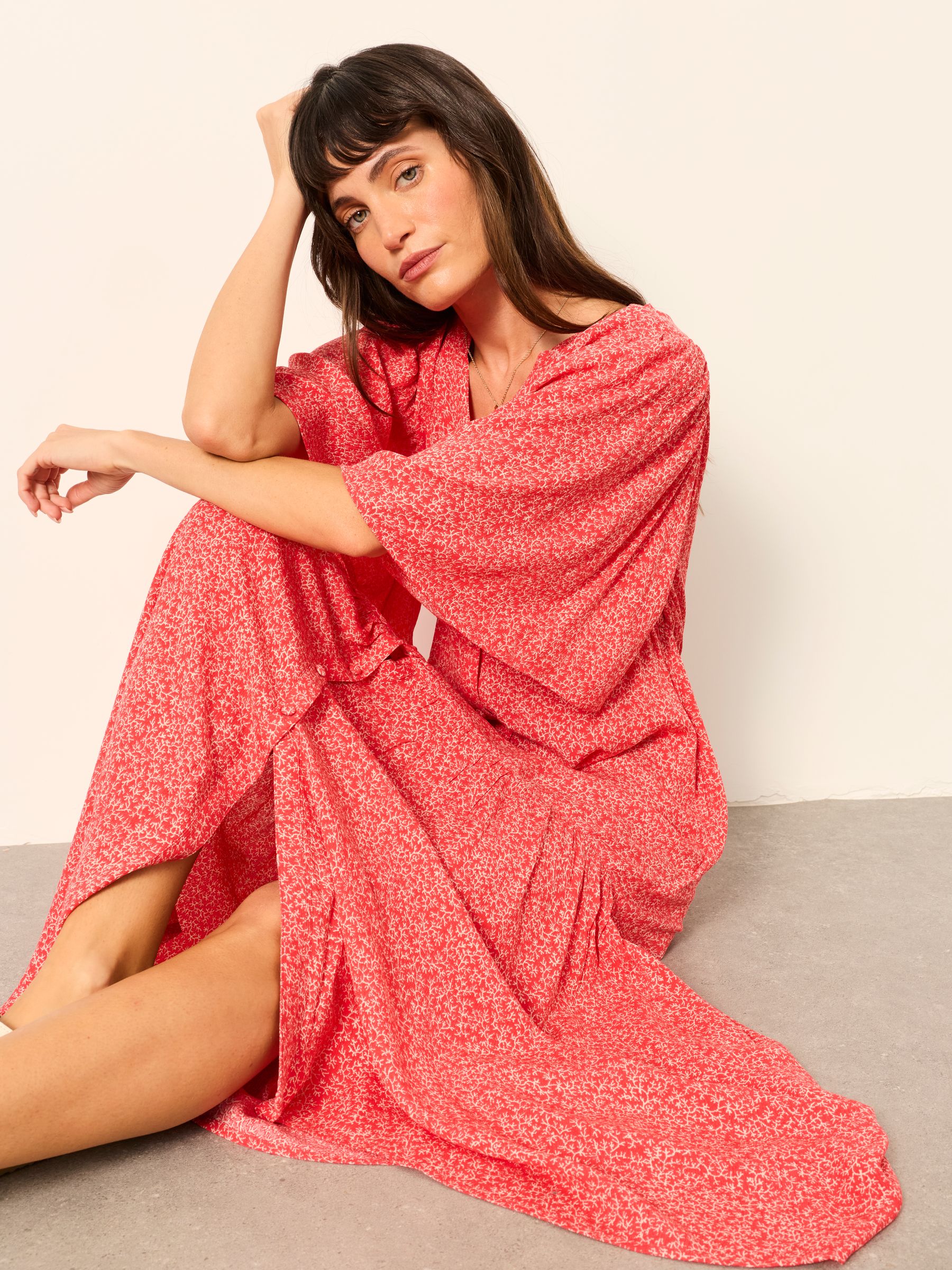 Paige Red Coral Texture Regular Midi Dress - Image 5 of 6