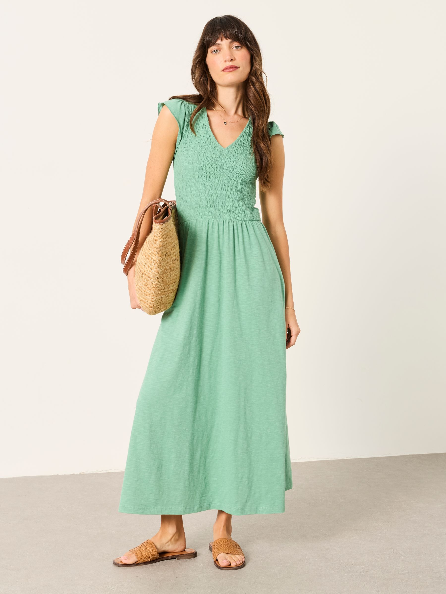 knee length dresses for ladies Amber Pleat Jersey Midi Dress-Hunter Green main image 0