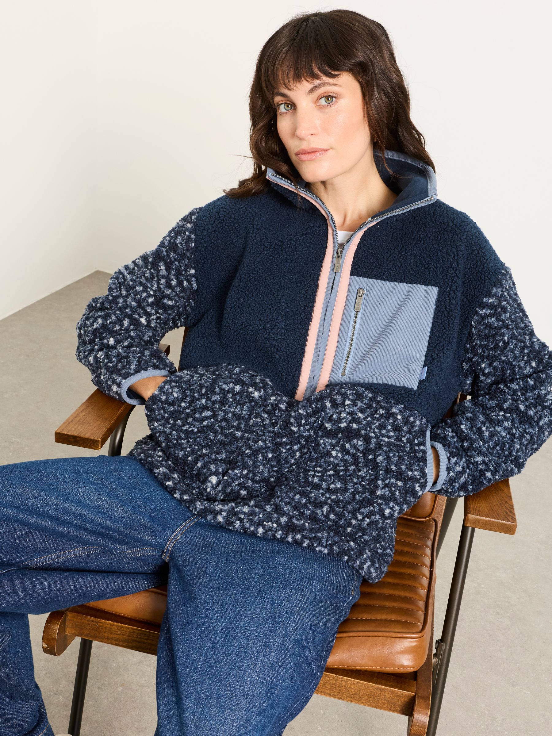 Layla Navy Colourblock Half Neck Fleece - Image 3 of 6