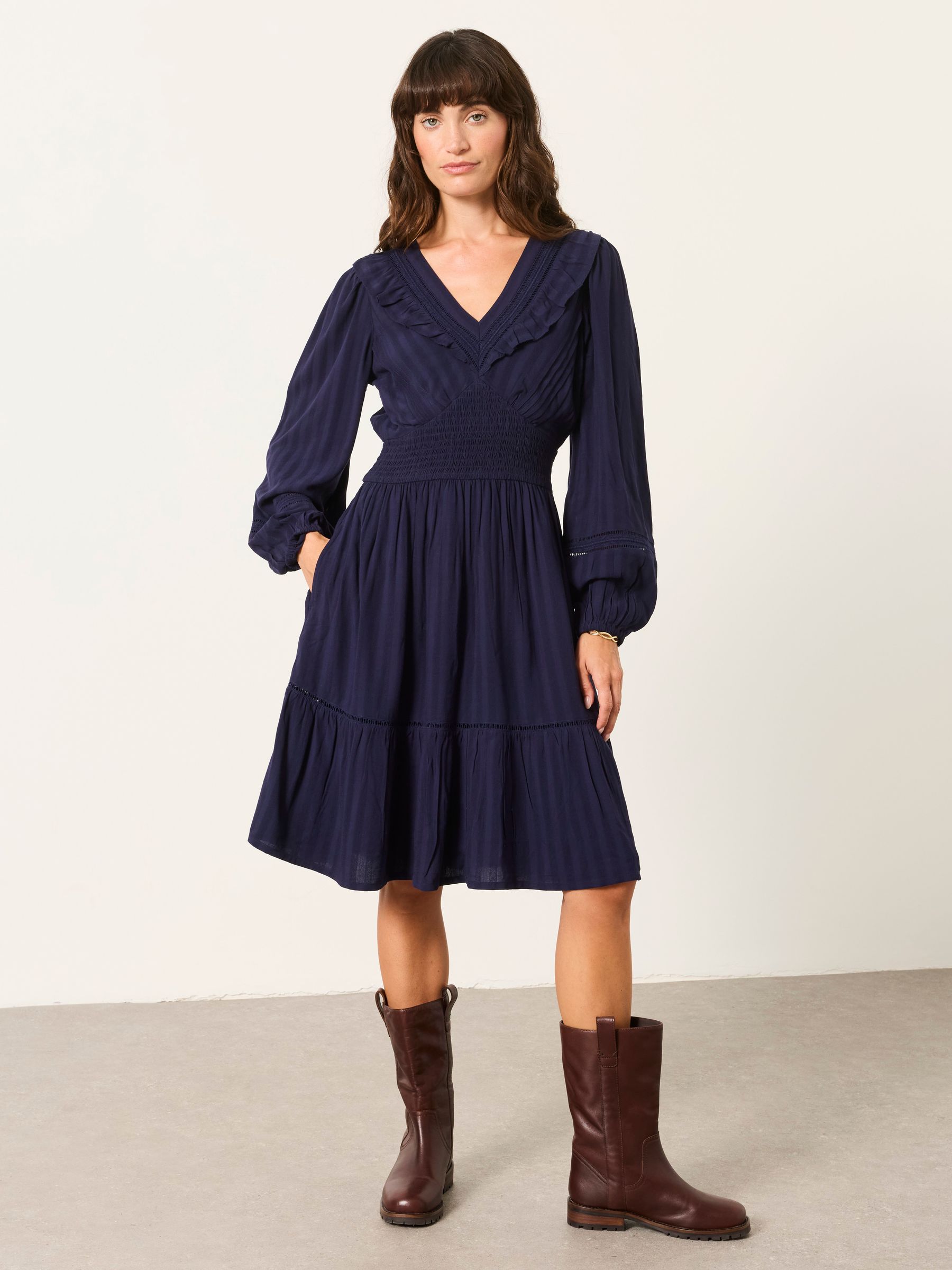 Pippa Navy Jacquard Dress - Image 4 of 6