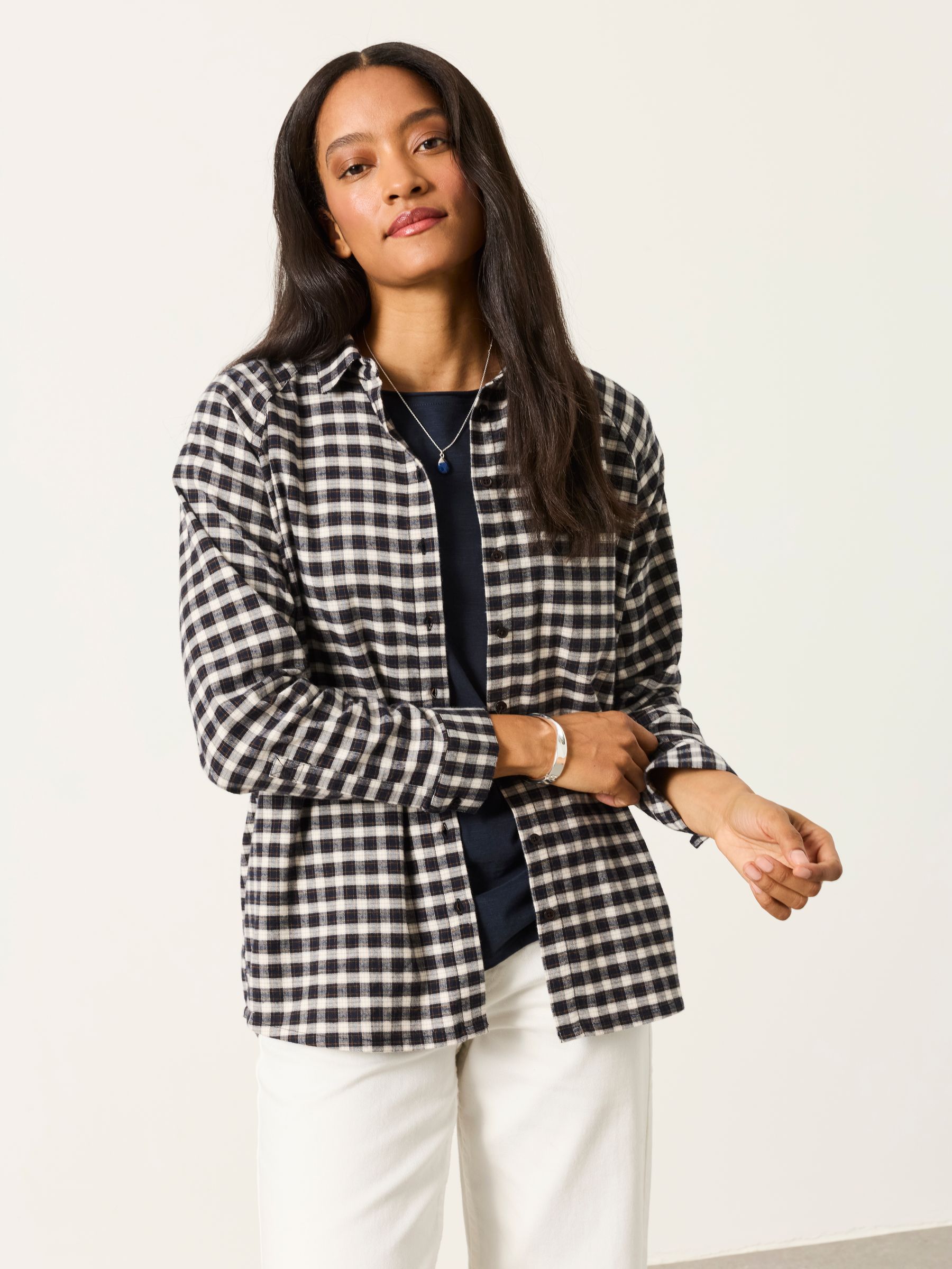 Bessie Navy Petite Check Shirt - Image 1 of 5