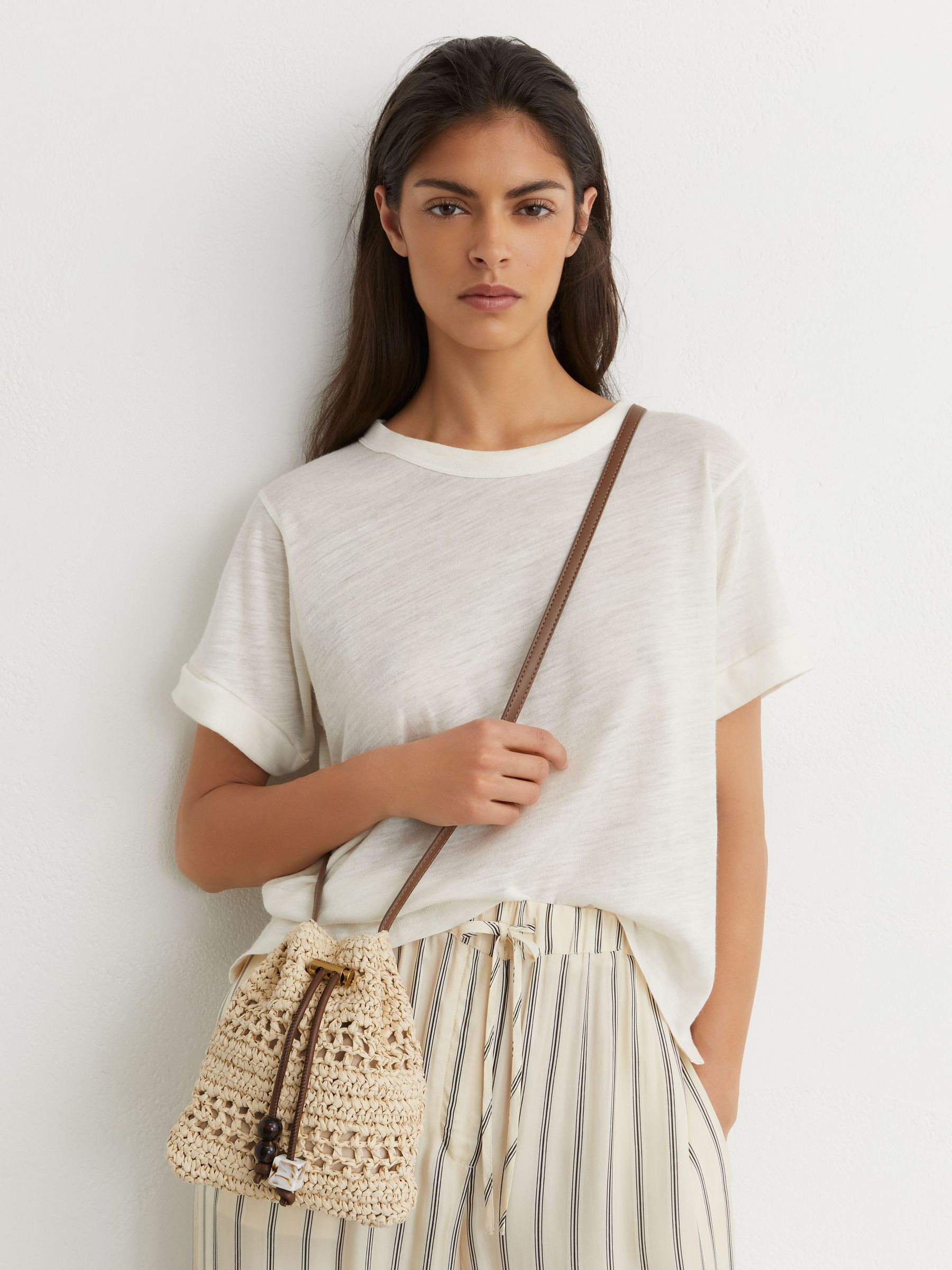 Raffia-Effect Mini Crossbody Bag in Natural - Image 1 of 6