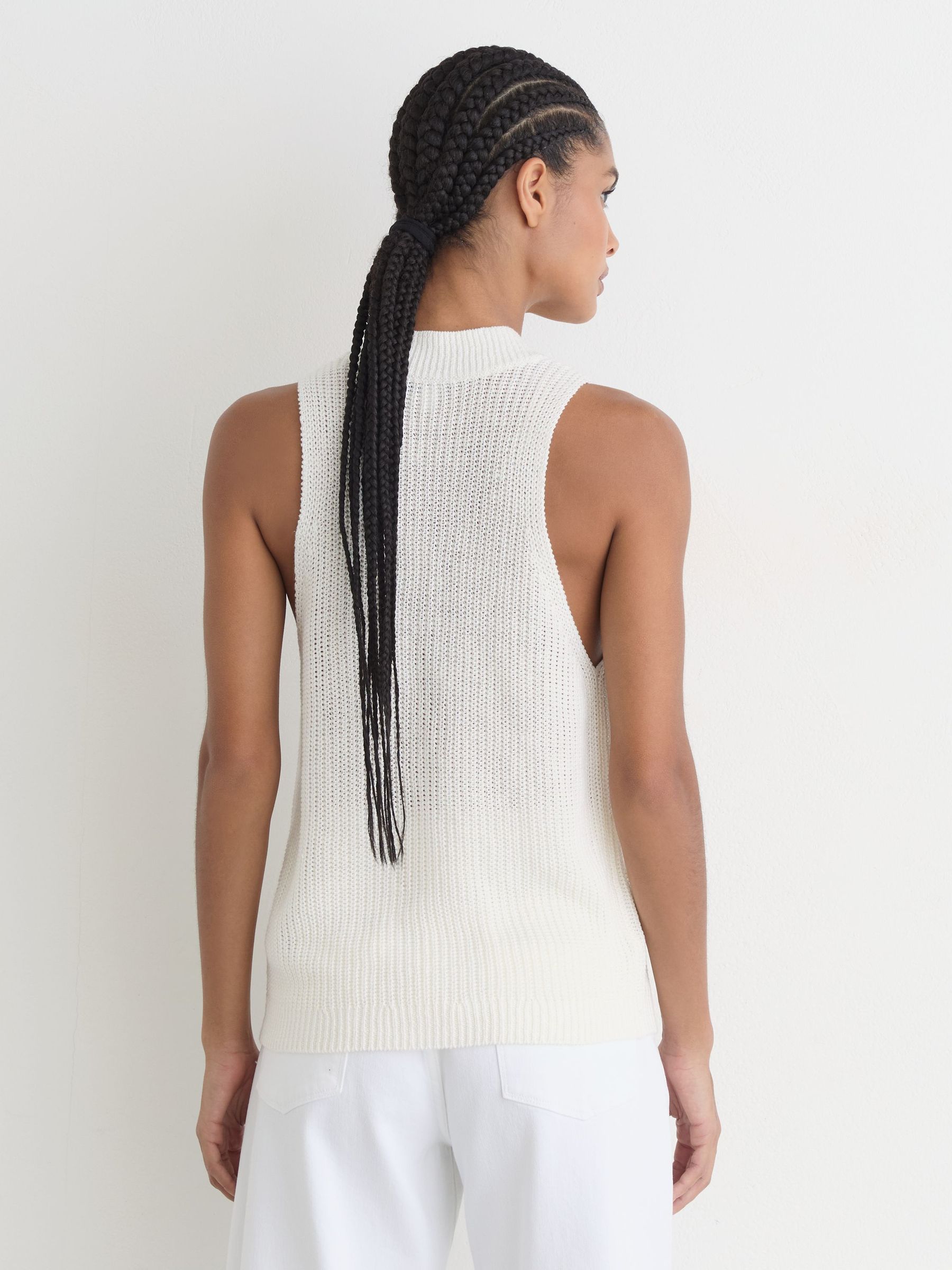 Linen Button-Through Knitted Waistcoat in White - Image 4 of 7