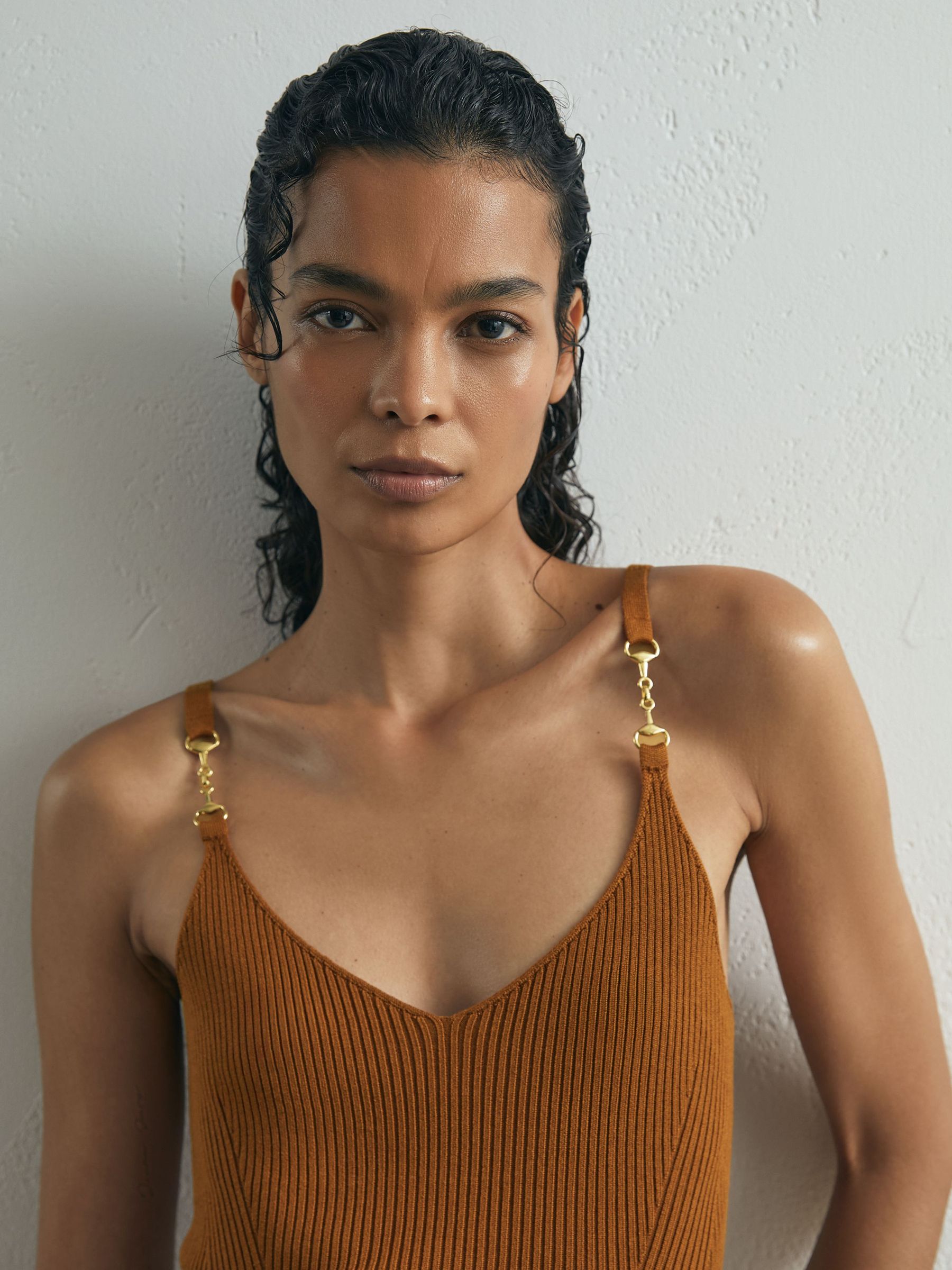 Atelier Silk-Blend Rib-Knit Cami in Rust - Image 1 of 6