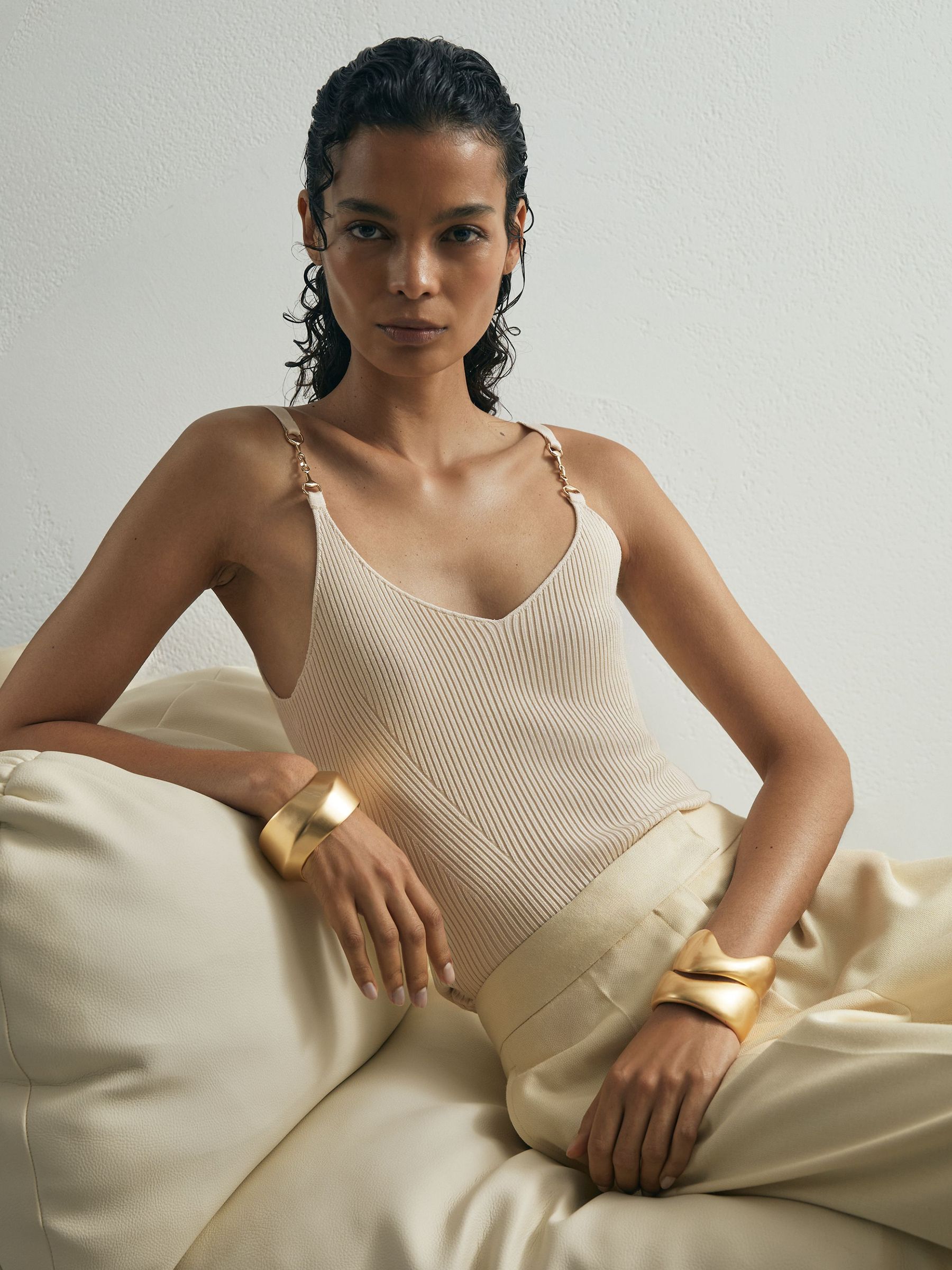 Atelier Silk-Blend Rib-Knit Cami in Off White - Image 1 of 7 Atelier Silk-Blend Rib-Knit Cami in Off White - Image 1 of 7