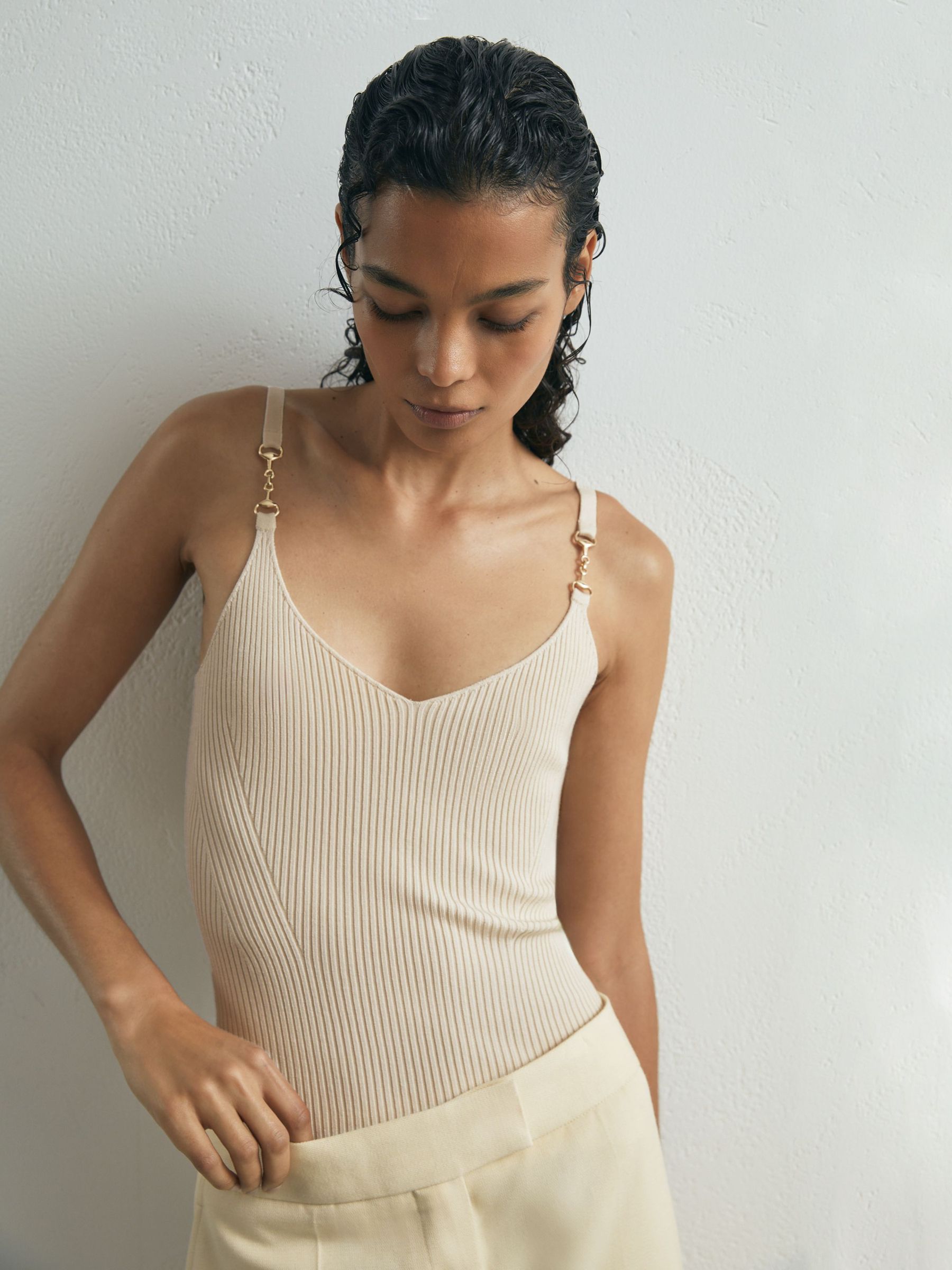 Atelier Silk-Blend Rib-Knit Cami in Off White - Image 5 of 7