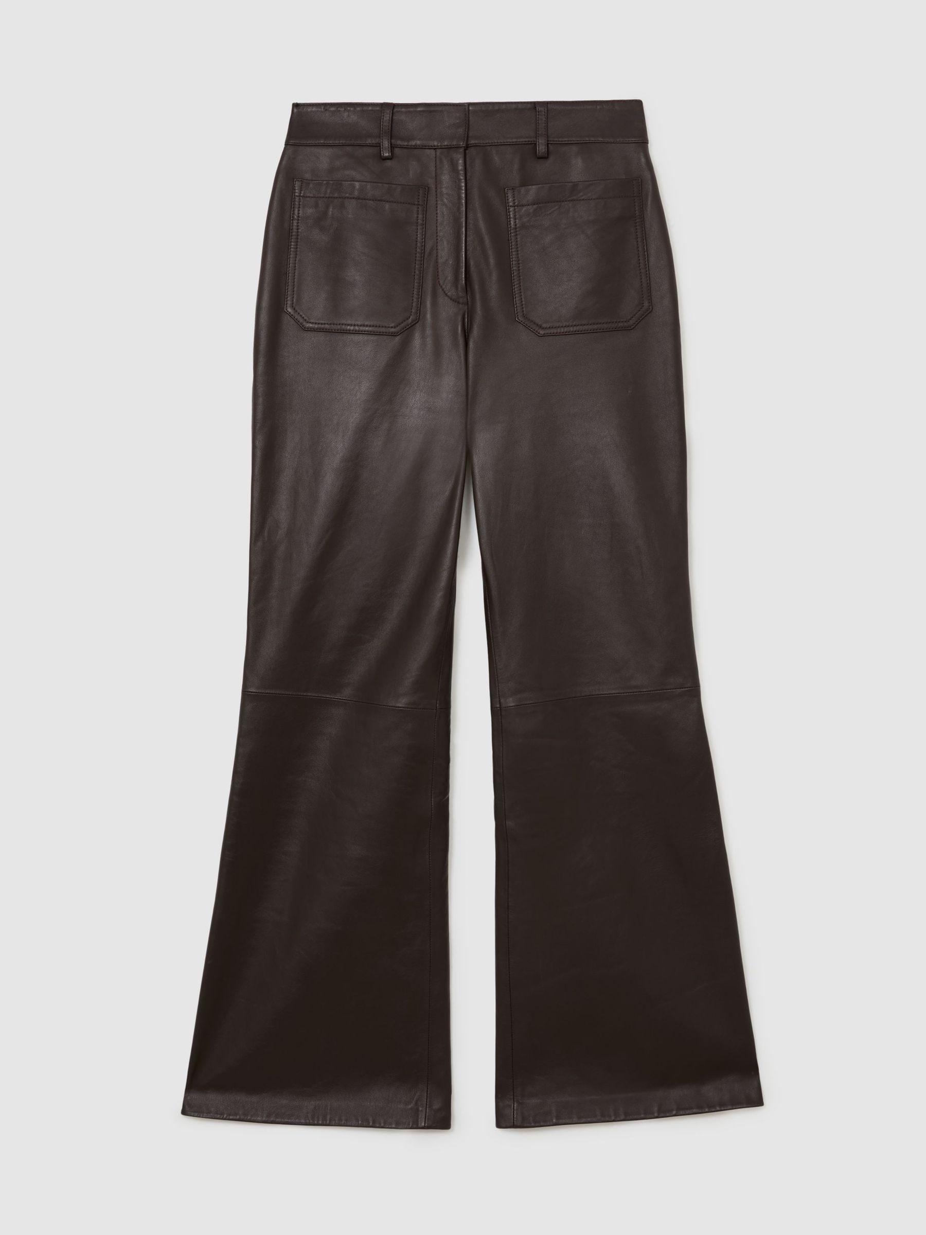 Leather Patch-Pocket Flared Trousers in Chocolate Brown - Image 2 of 8