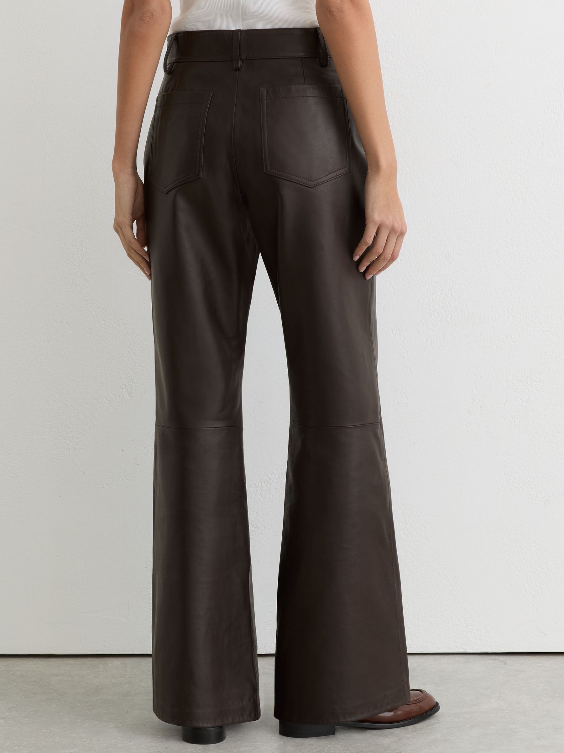 Leather Patch-Pocket Flared Trousers in Chocolate Brown - Image 5 of 8