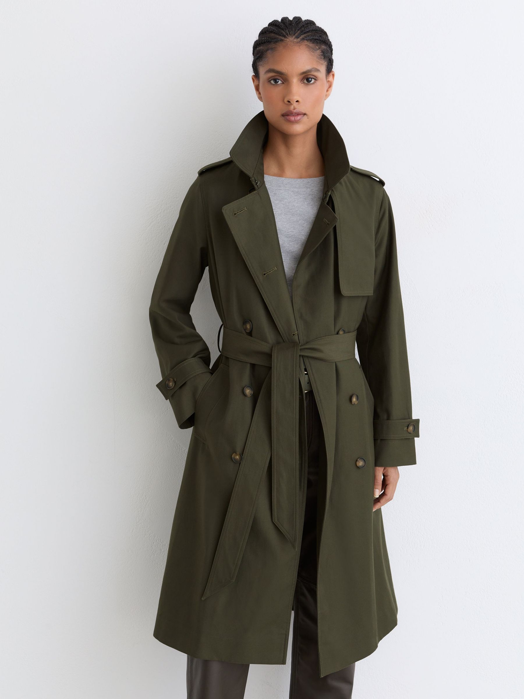 Reiss Hooded Insert Trench Coat in Khaki Green | REISS