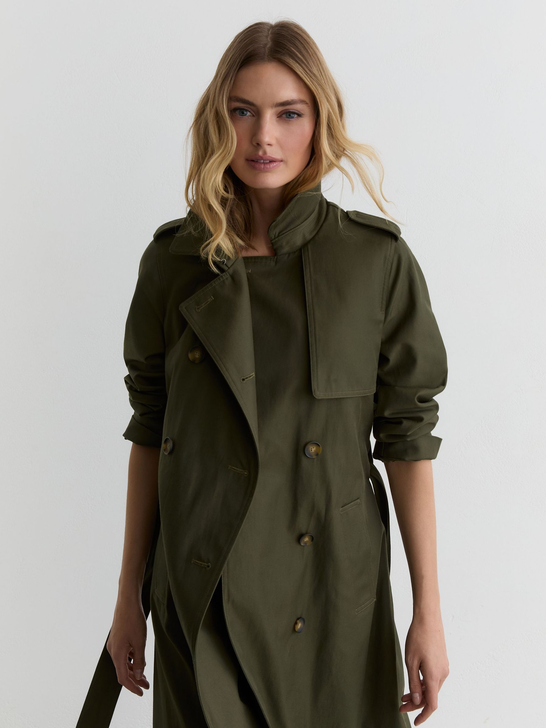 Hooded Insert Trench Coat in Khaki Green - Image 3 of 7