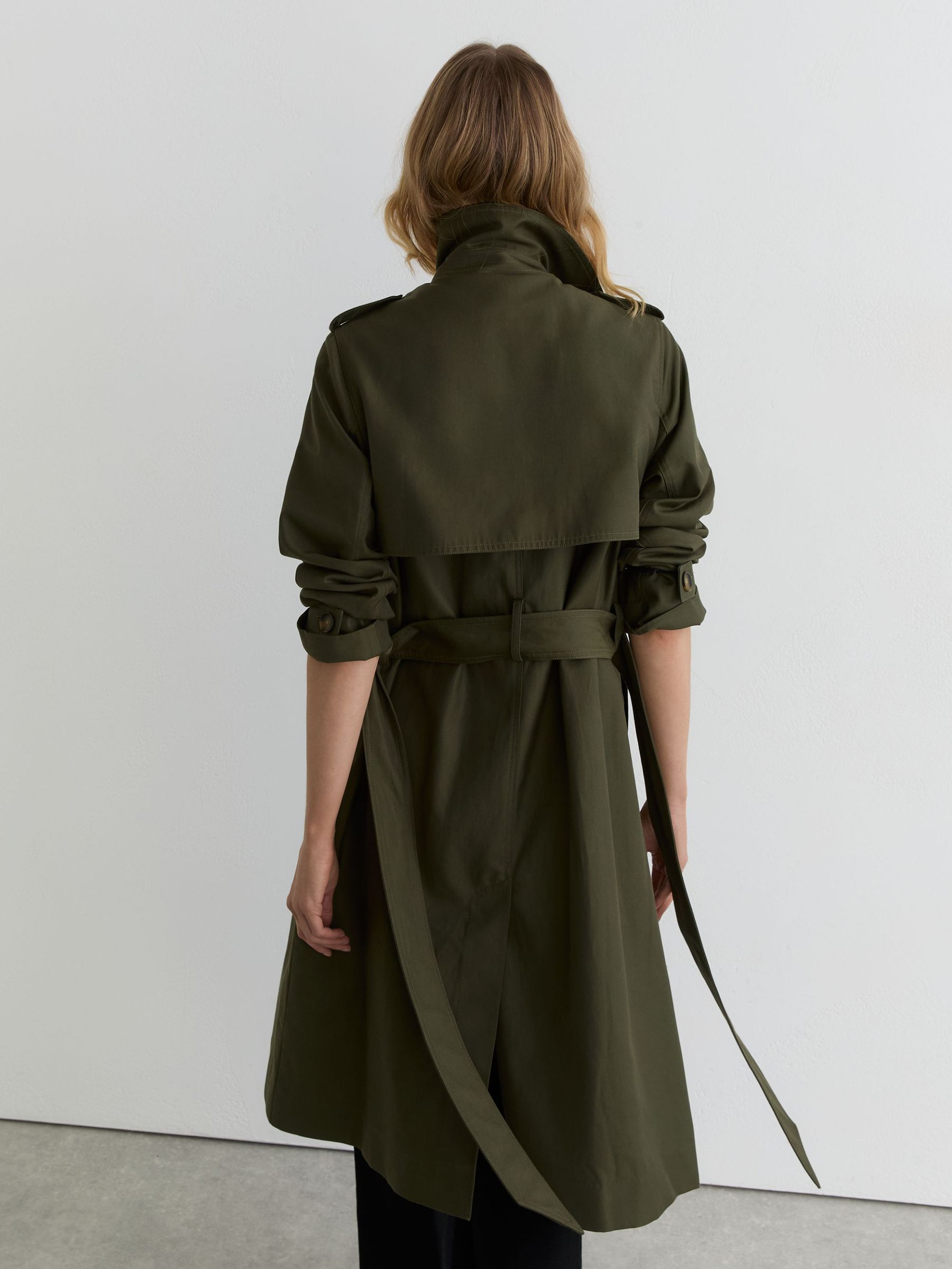 Hooded Insert Trench Coat in Khaki Green - Image 6 of 7