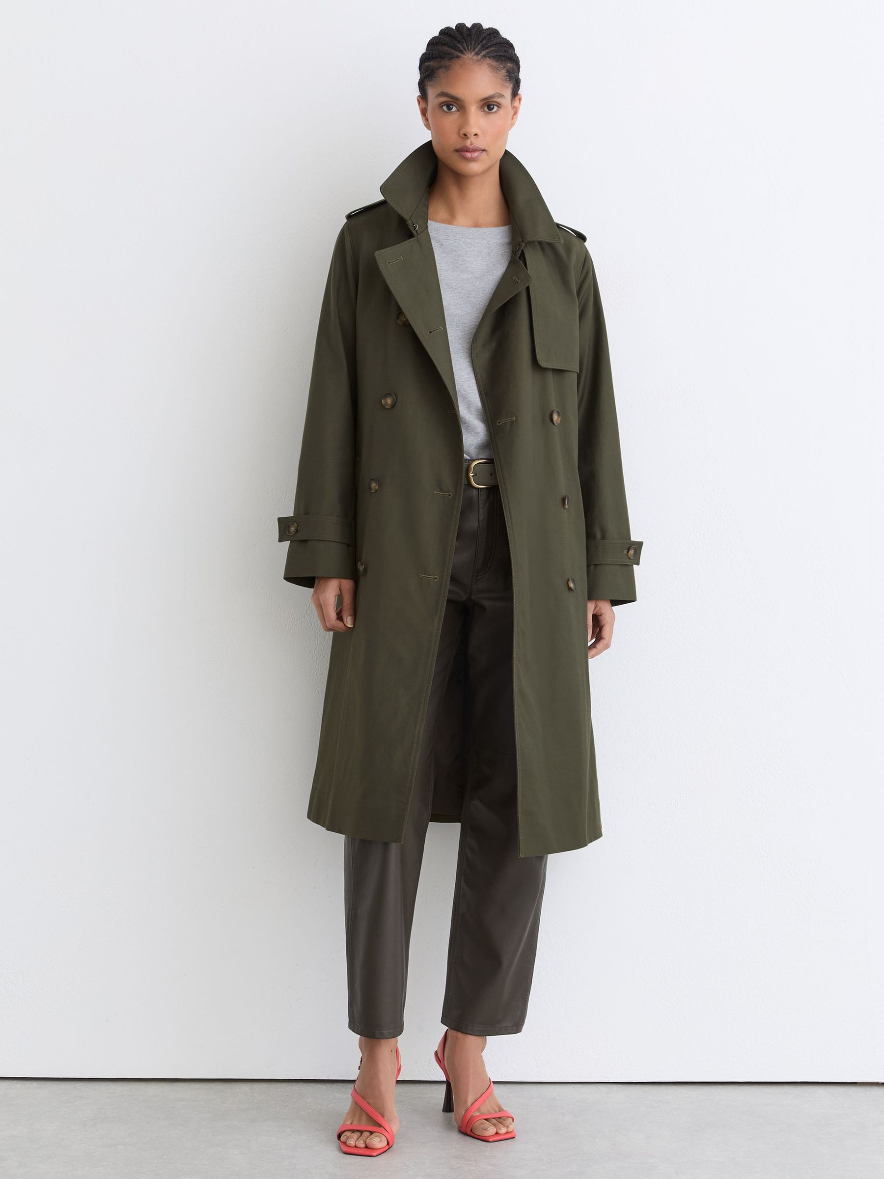 Petite Hooded Insert Trench Coat in Khaki Green - image 5