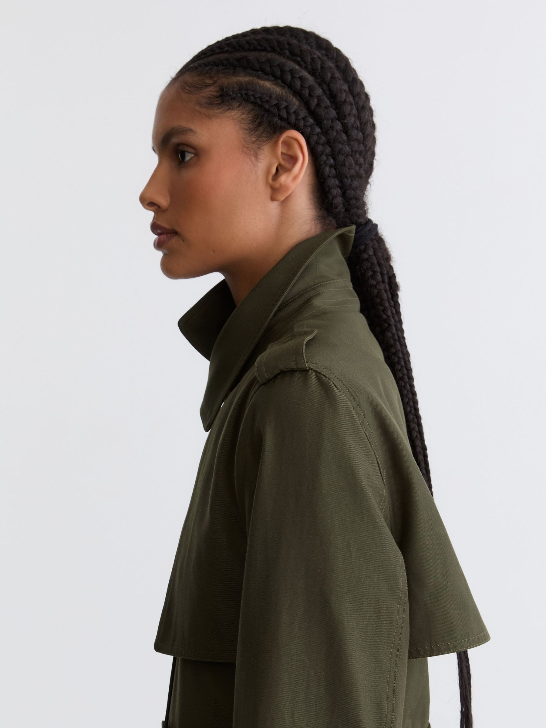 Petite Hooded Insert Trench Coat in Khaki Green - Image 4 of 10