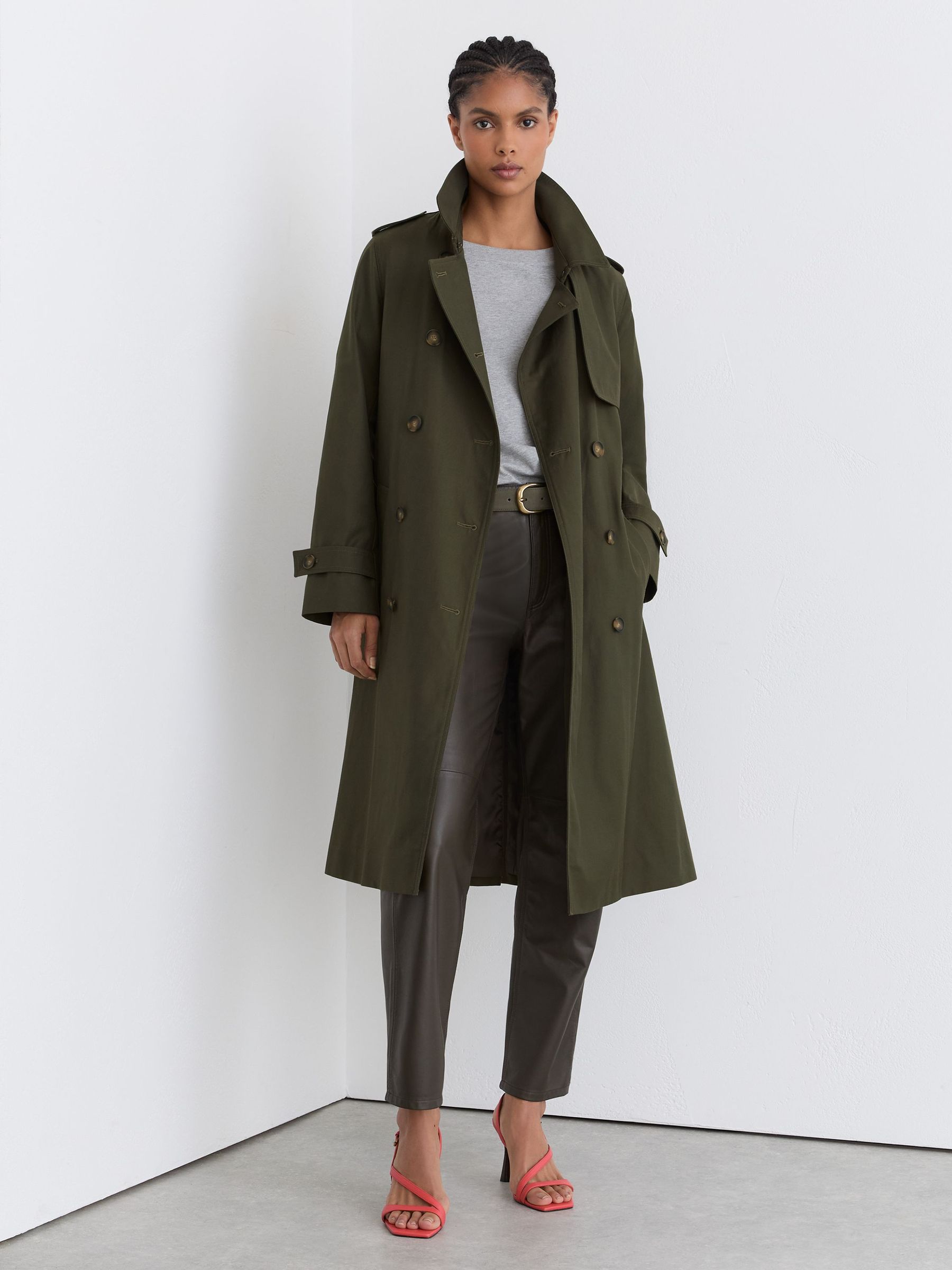 Petite Hooded Insert Trench Coat in Khaki Green - Image 8 of 10