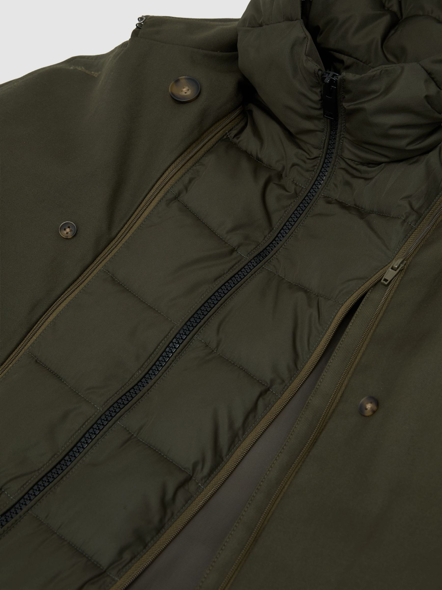 Petite Hooded Insert Trench Coat in Khaki Green - Image 9 of 10