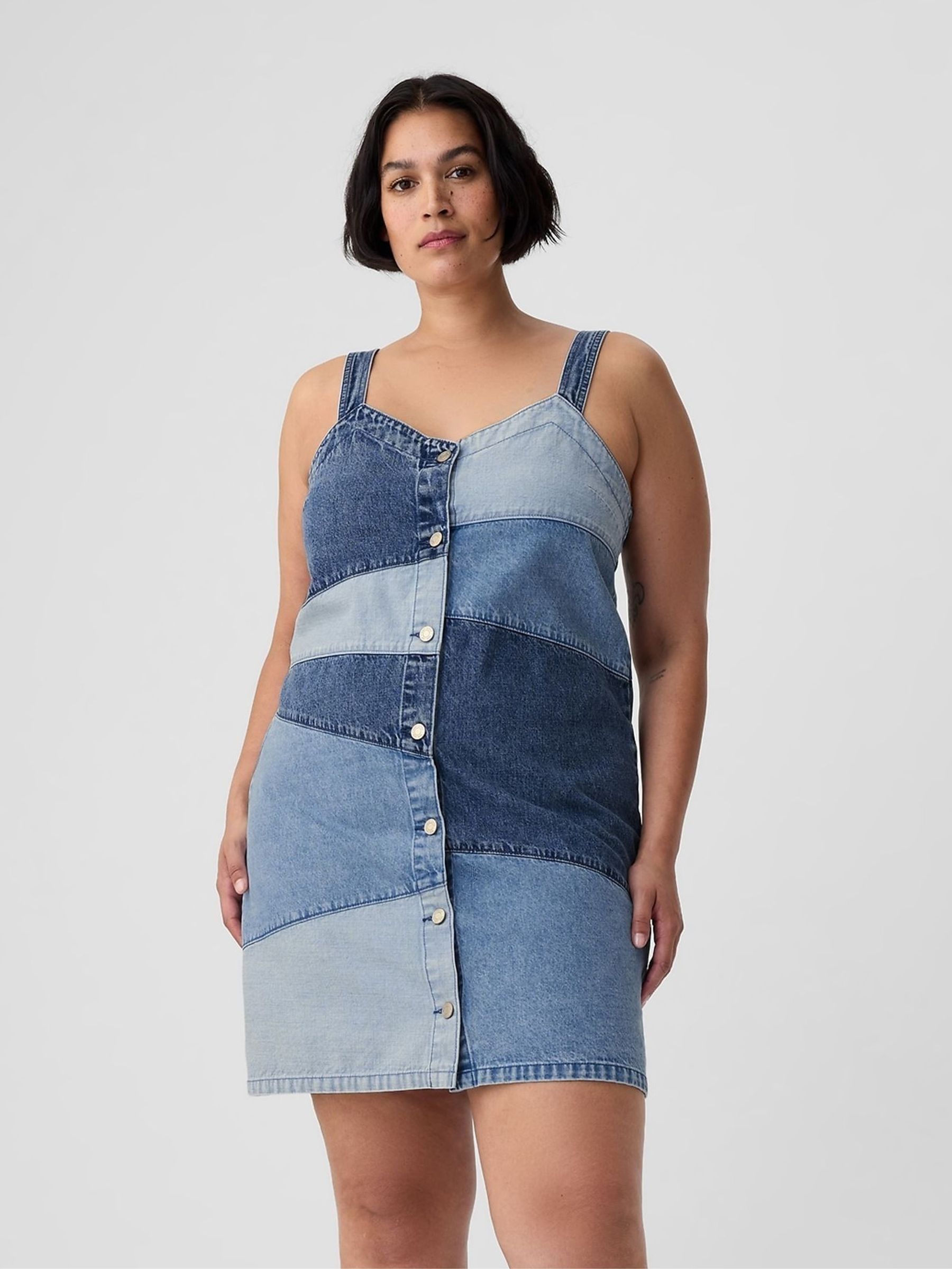 Blue Patchwork Denim Mini Dress - Image 2 of 6