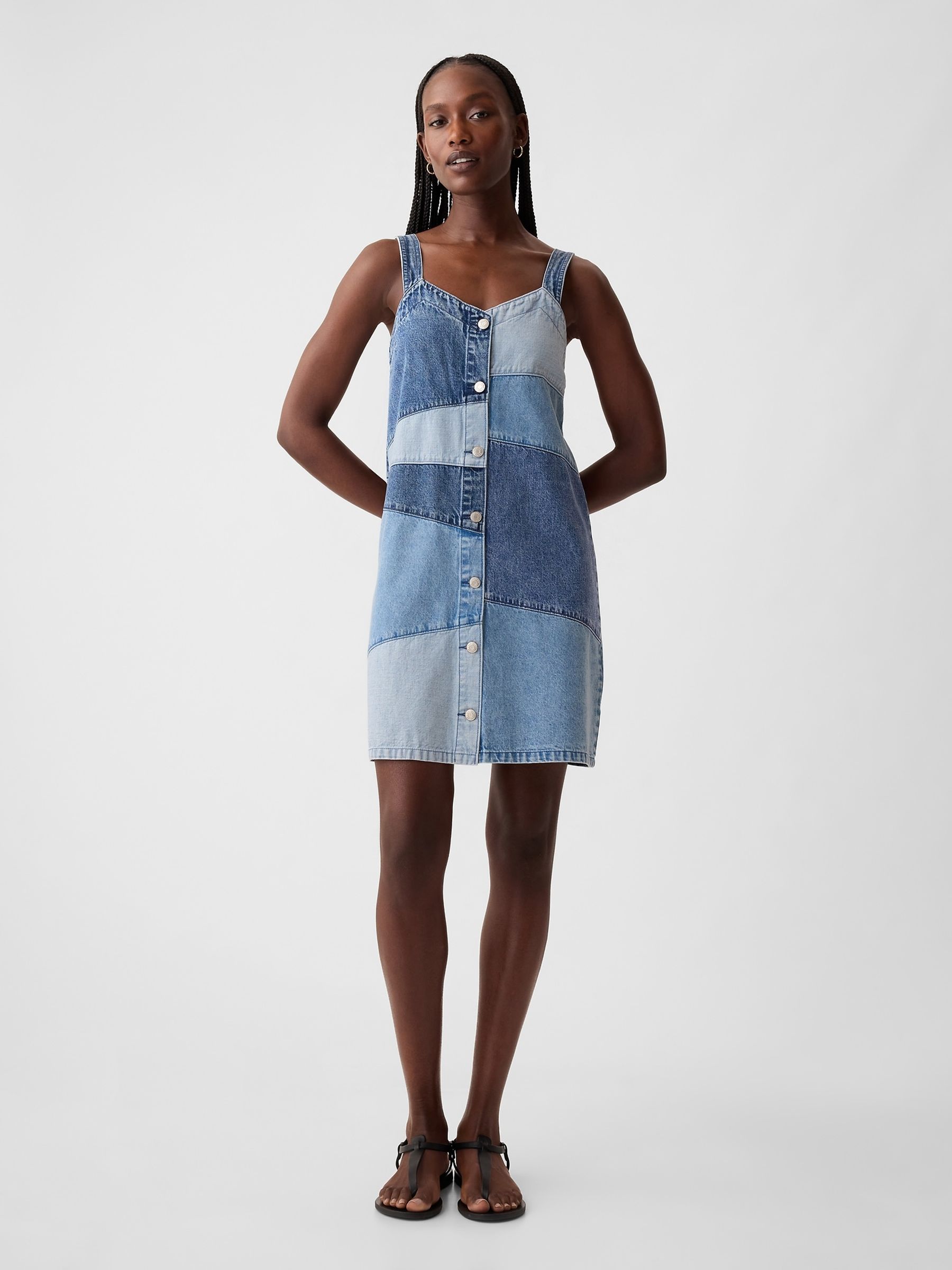 Blue Patchwork Denim Mini Dress - Image 3 of 6