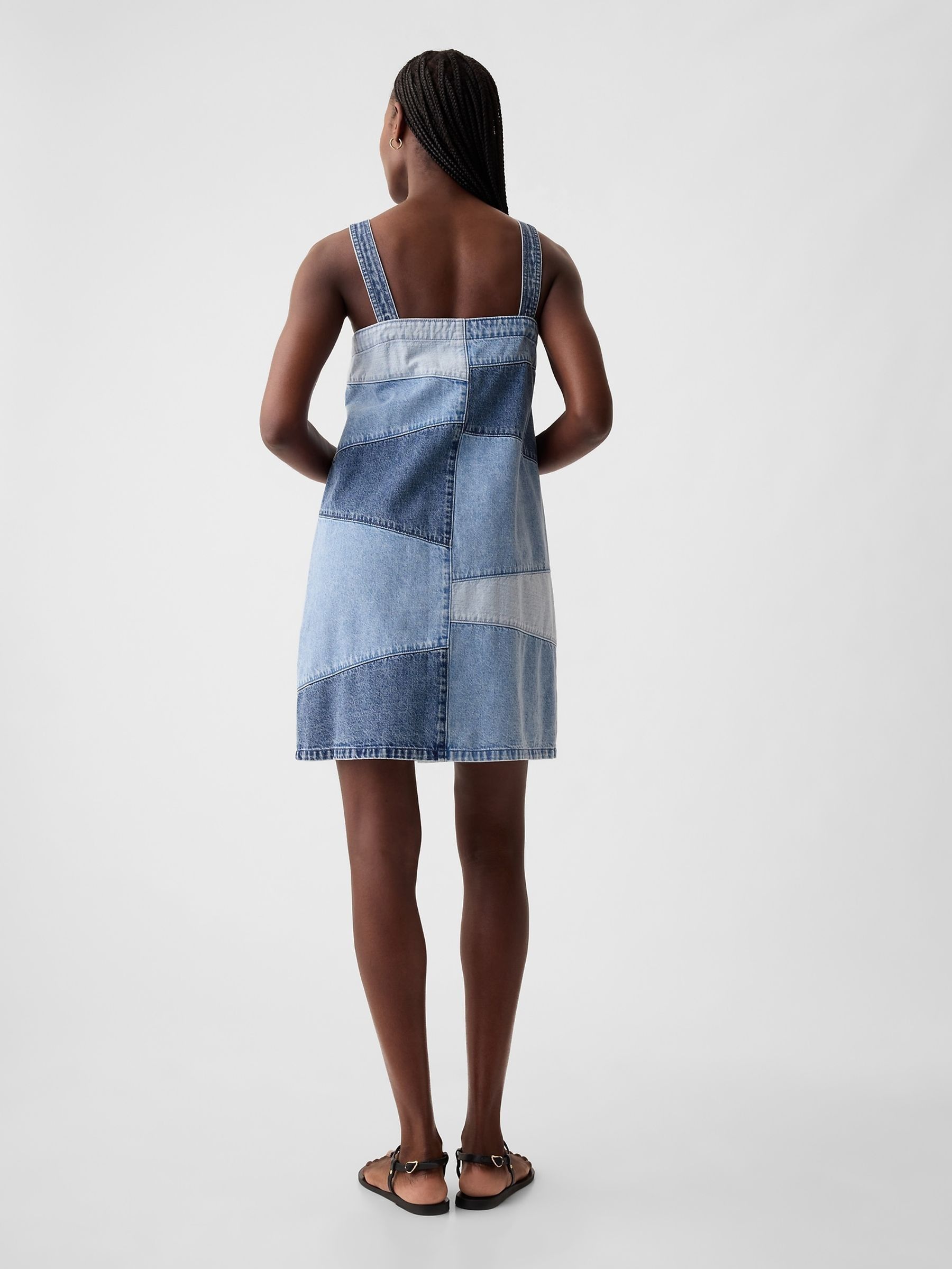 Blue Patchwork Denim Mini Dress - Image 4 of 6