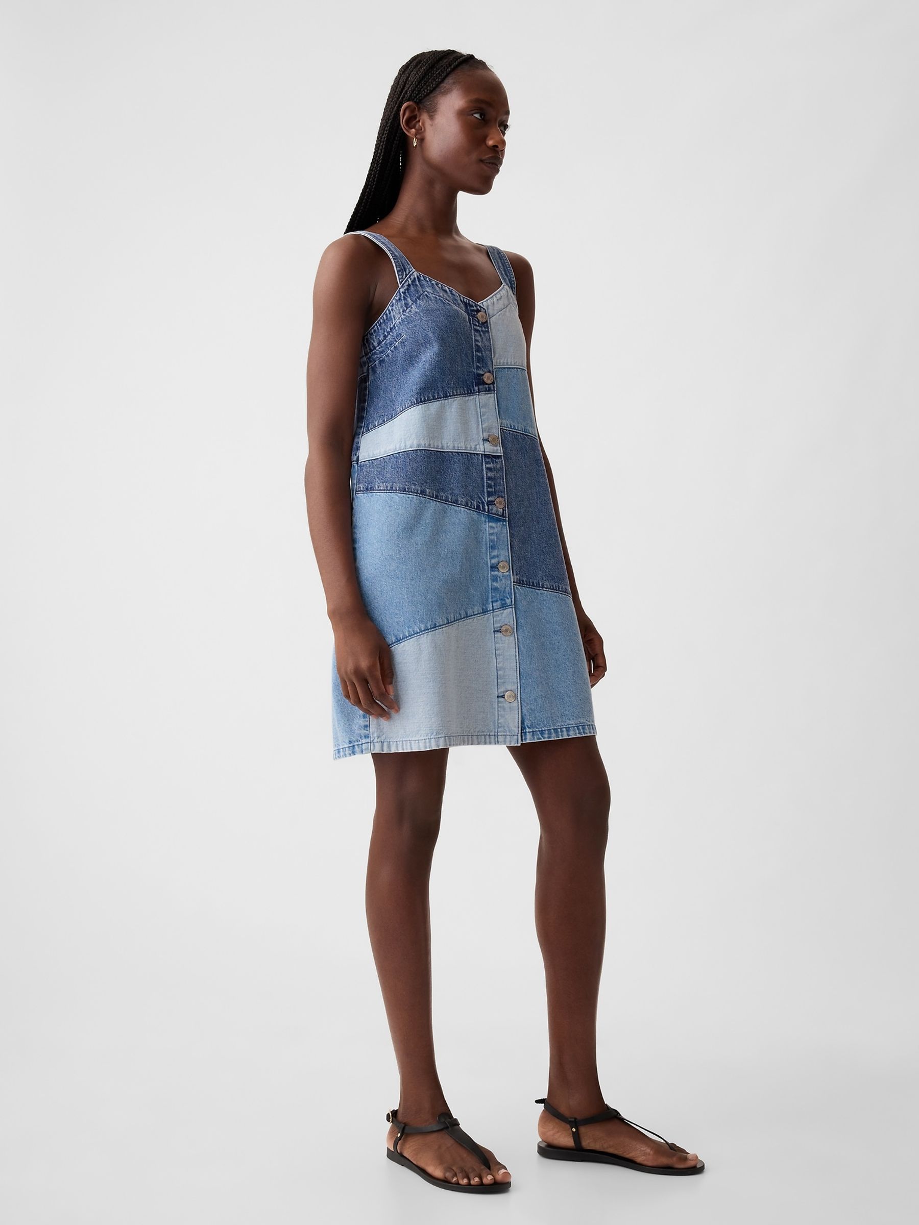Blue Patchwork Denim Mini Dress - Image 5 of 6