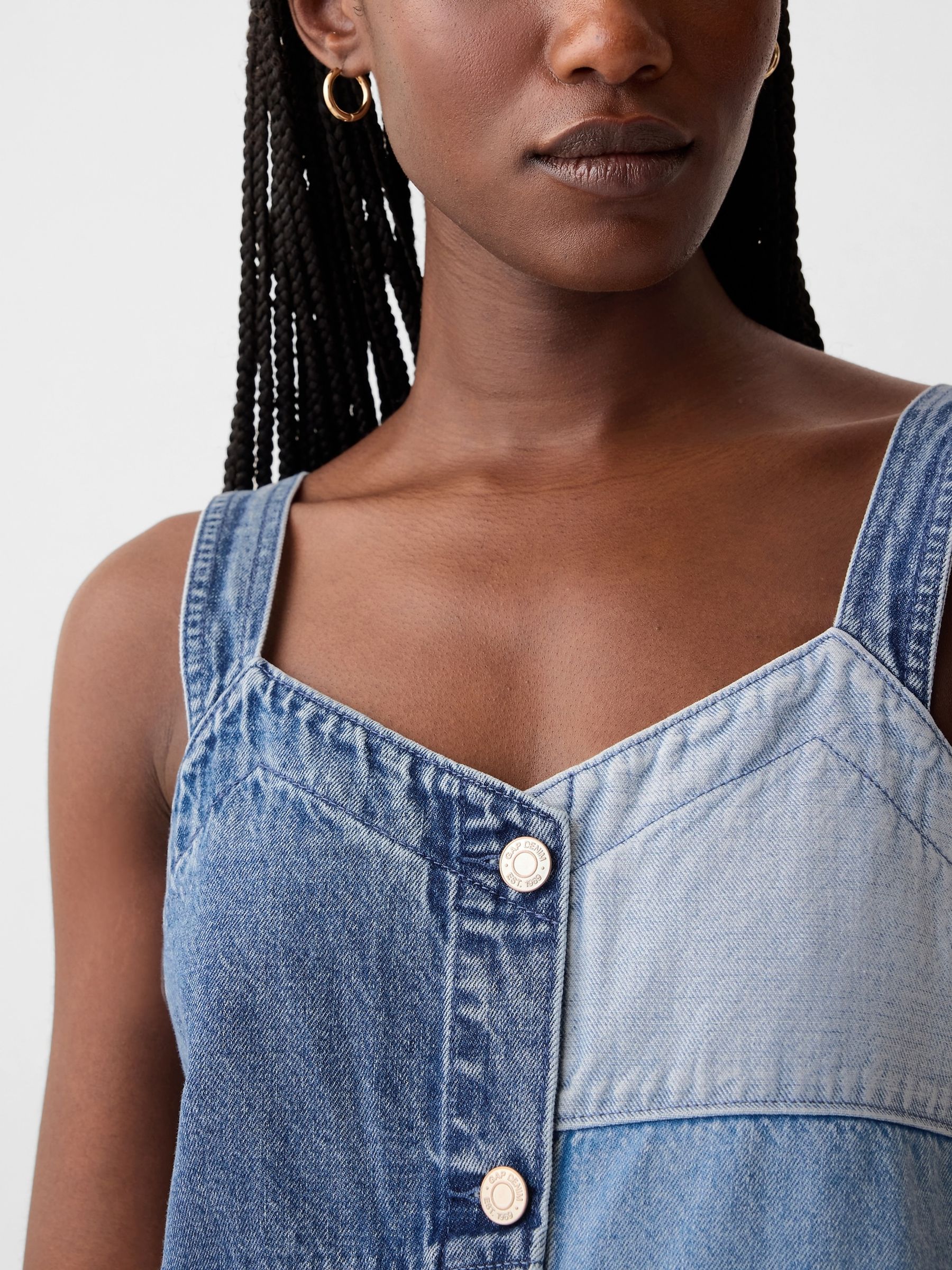 Blue Patchwork Denim Mini Dress - Image 6 of 6