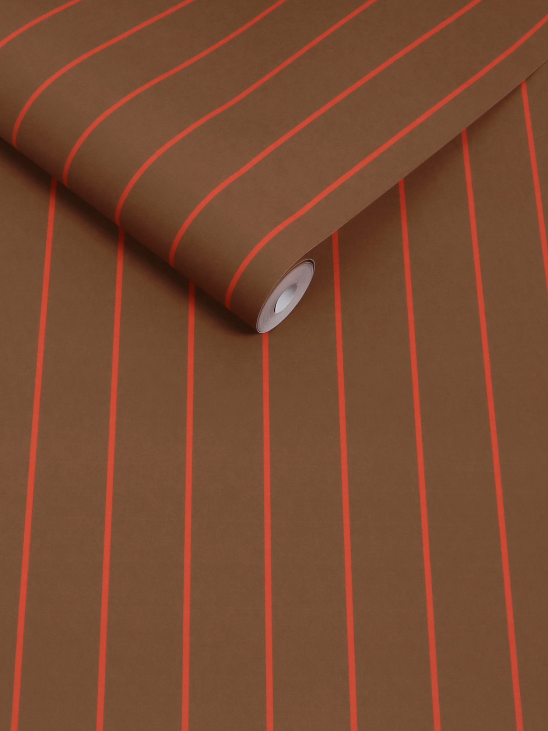 Kyria Stripe A4 Wallpaper Sample in Caramel  Red - Image 3 of 4