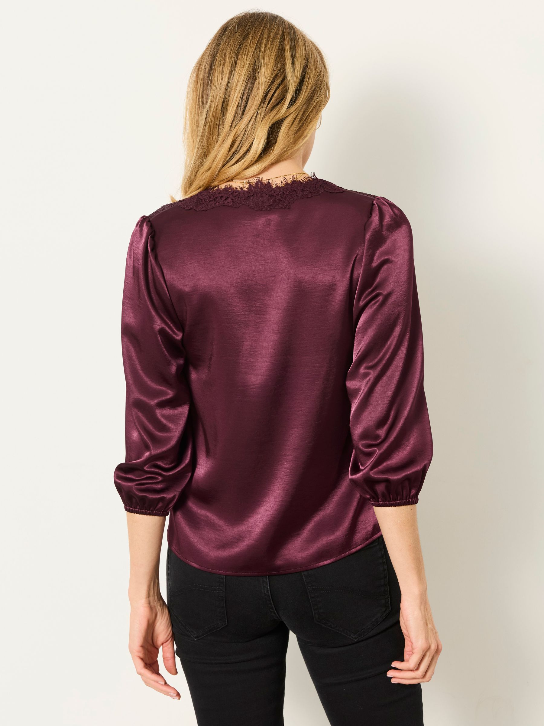 Betty Wine Petite Lace Trim Blouse - Image 2 of 5 Betty Wine Petite Lace Trim Blouse - Image 2 of 5
